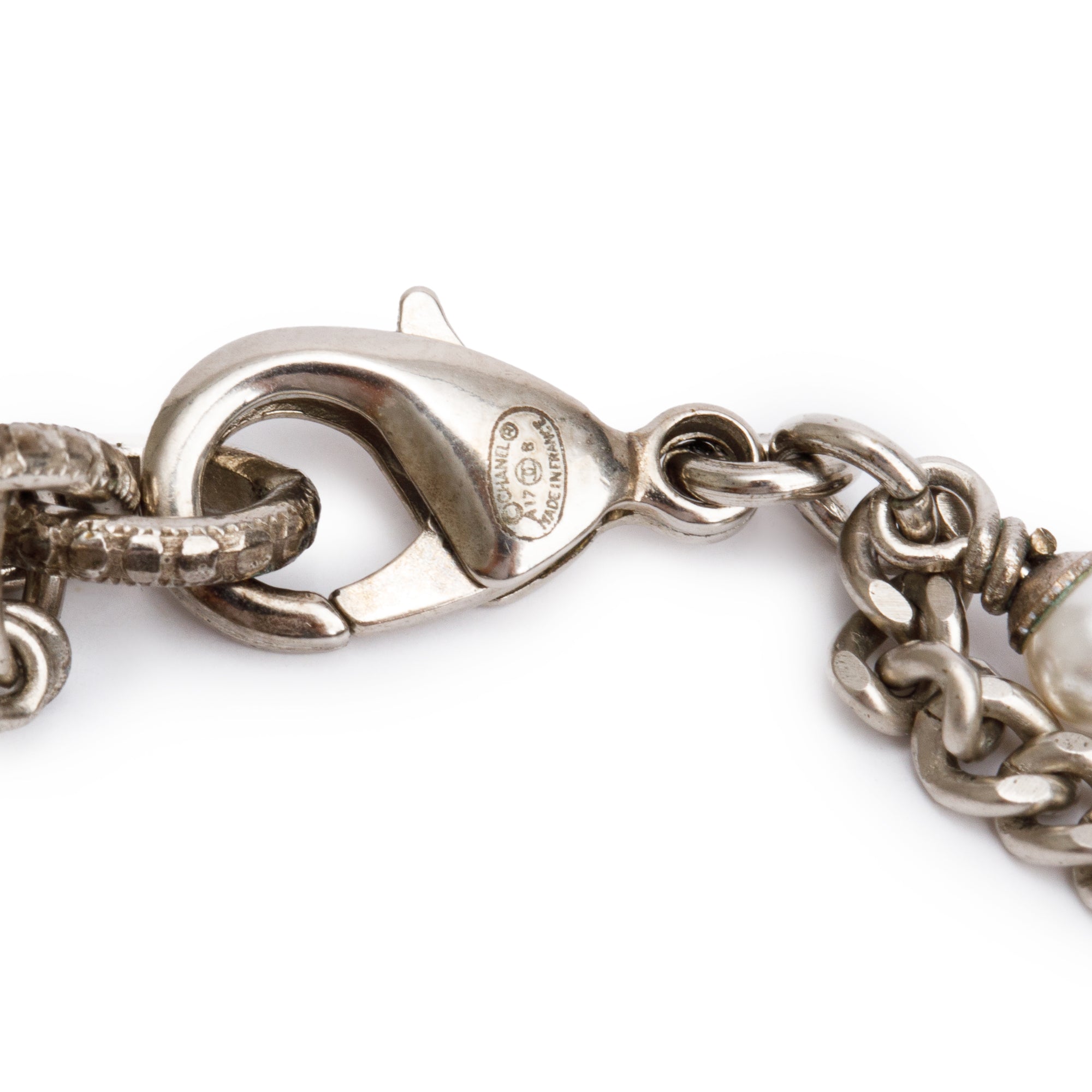 Chanel Silver Plated Resin Faux Pearl Star CC Double Strand Necklace