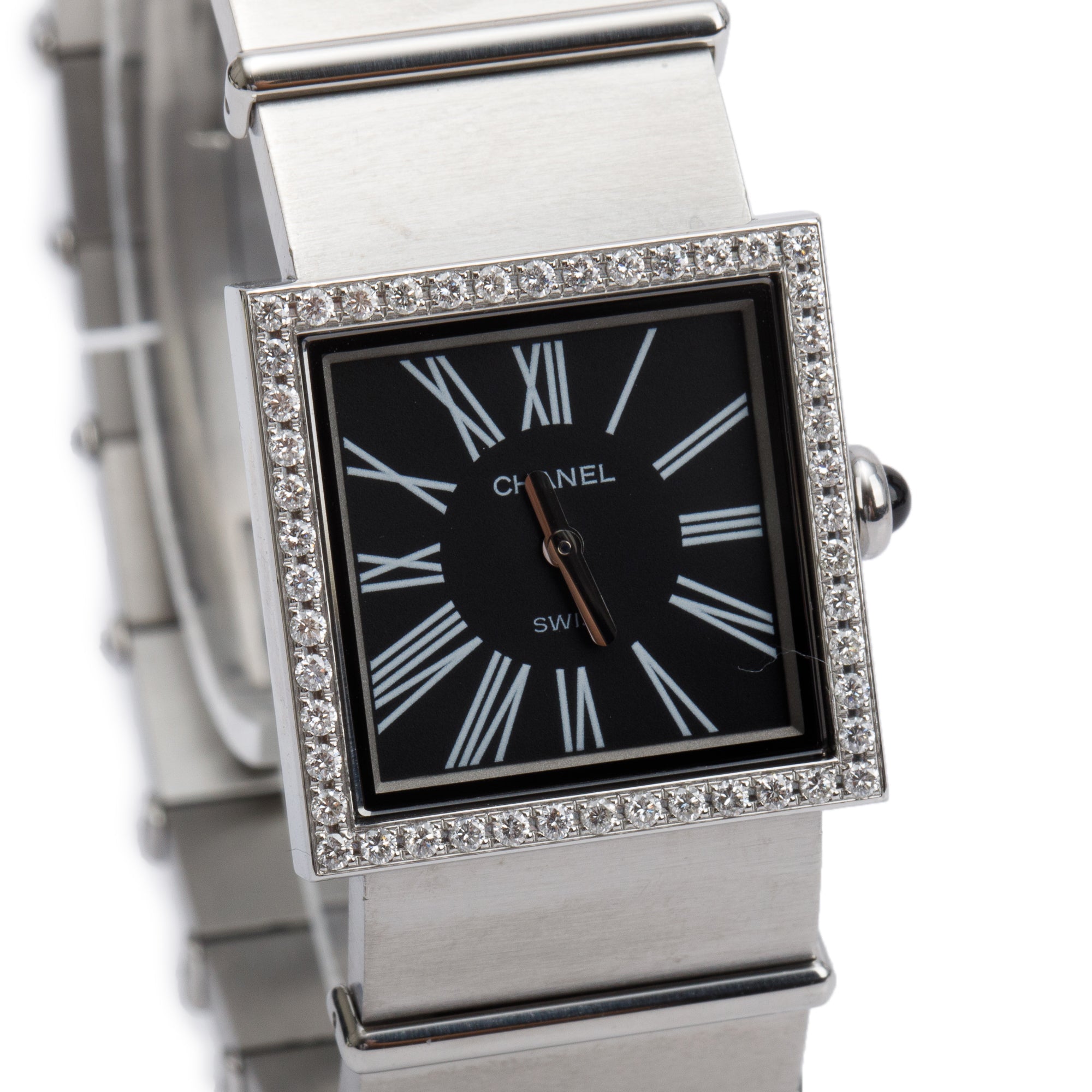 Chanel Stainless Steel Diamond Bezel Mademoiselle Acier Watch