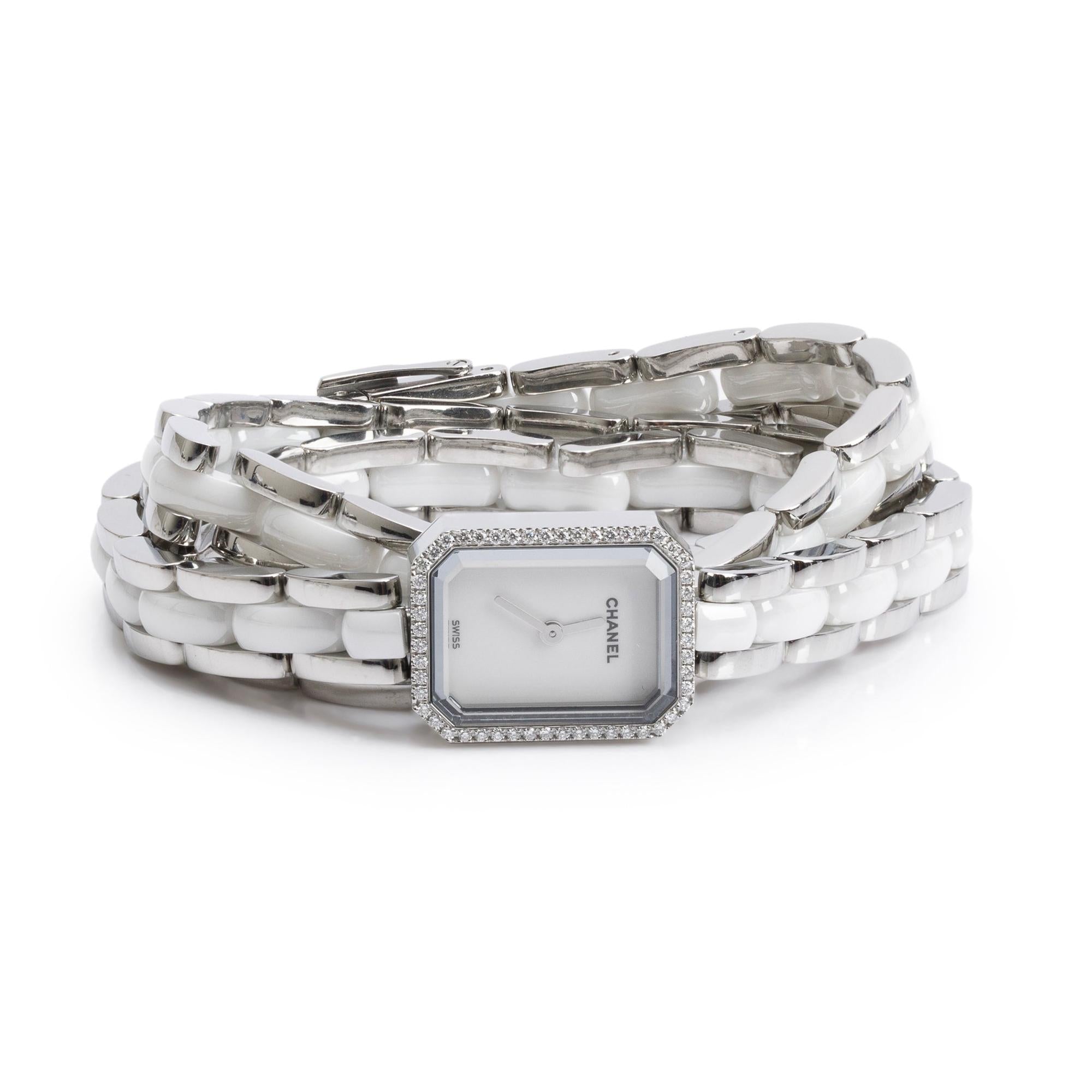 Chanel Stainless Steel White Ceramic Diamond Bezel Premiere Mini Watch