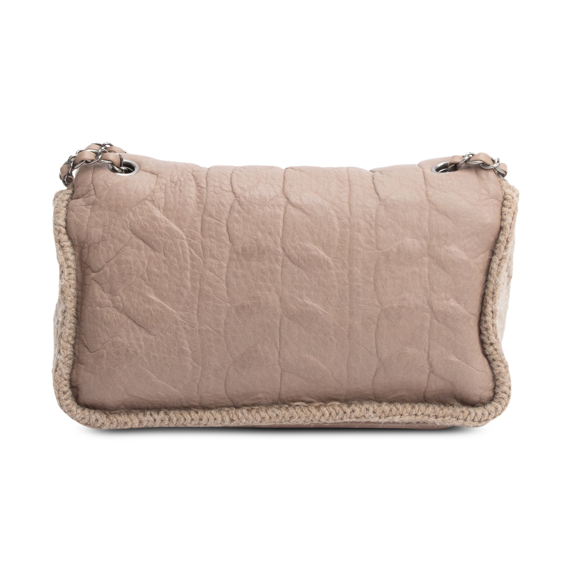 Chanel Taupe Sheepskin & Wool Small Chic Knit Flap Bag w/ Authenticity Card