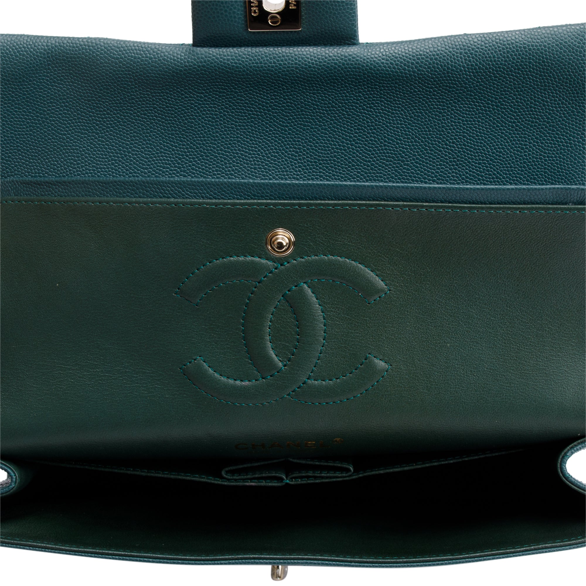 Chanel Teal Quilted Caviar Leather Classic Medium Double Flap Bag w/ Box & Authenticity Card