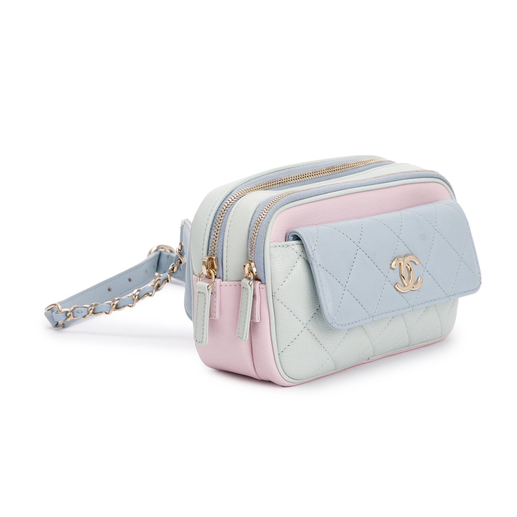 Chanel Tricolour Quilted Calfskin Leather In & Out Camera Waist Bag w/ Insert & Authenticity Card