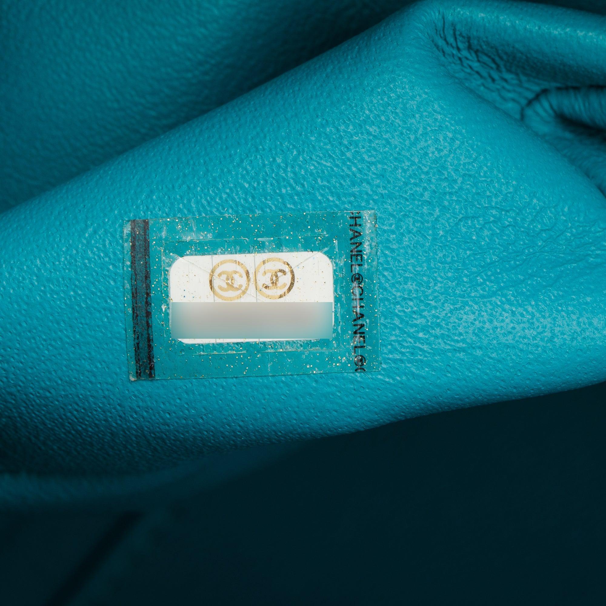 Chanel Turquoise Caviar Leather Classic Jumbo Double Flap Bag w/ Box