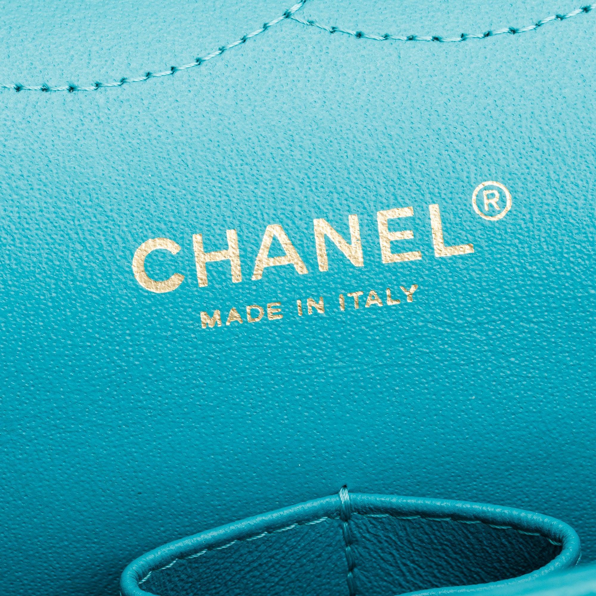 Chanel Turquoise Caviar Leather Classic Jumbo Double Flap Bag w/ Box