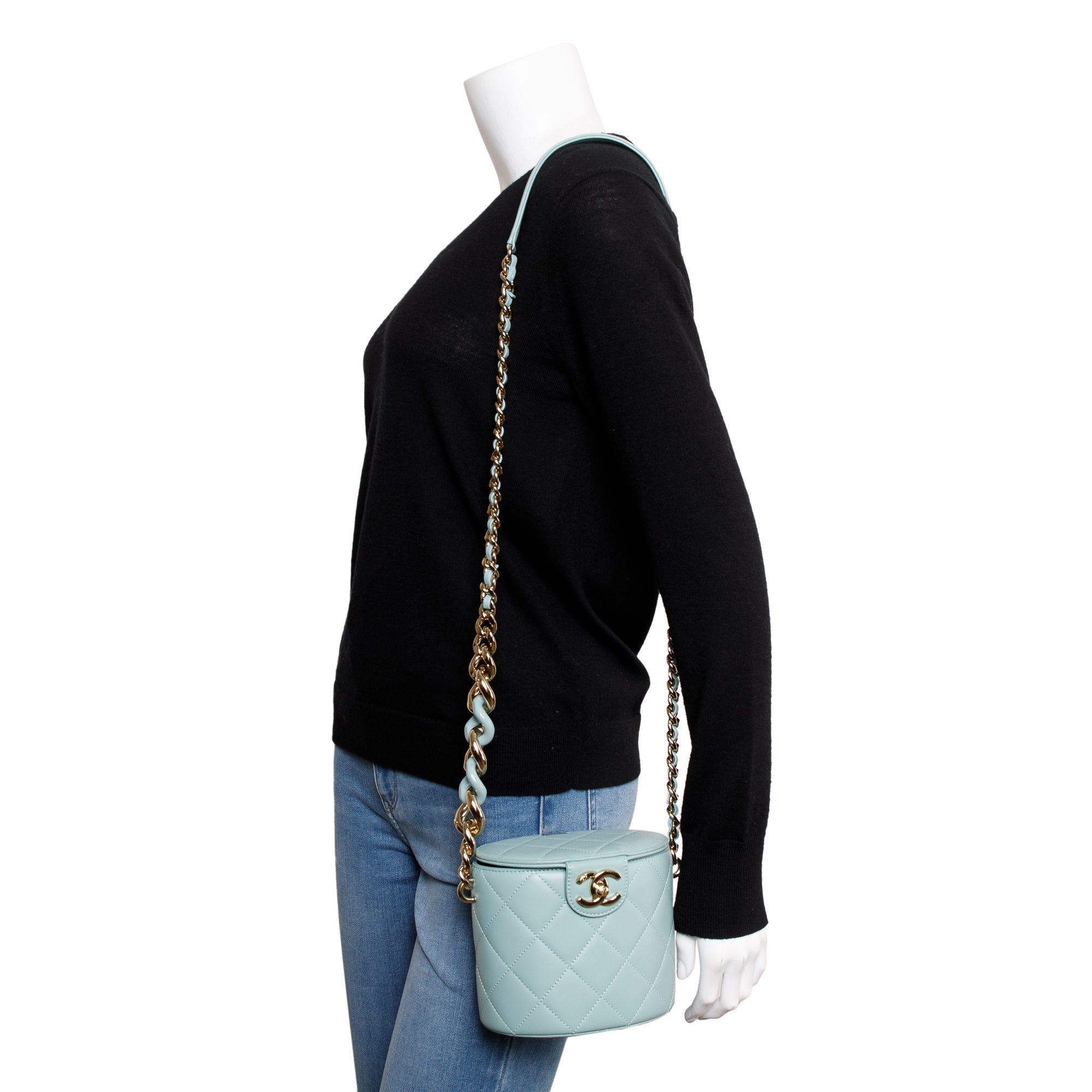 Chanel Turquoise Lambskin Leather Vanity Case on Chain w/ Box & Authenticity Card