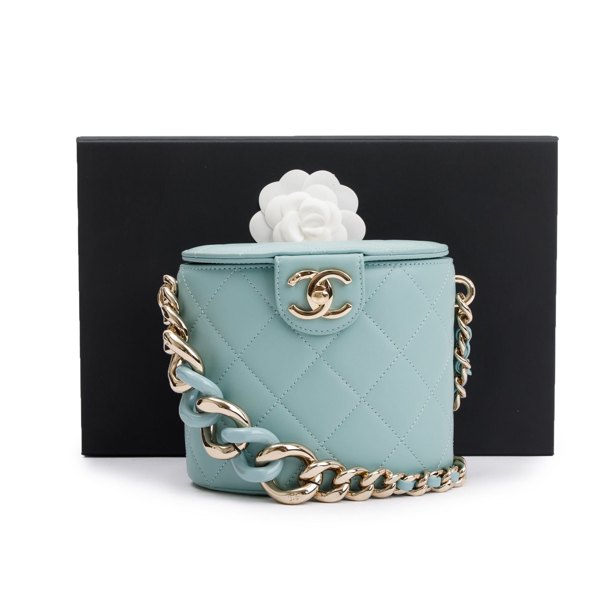 Chanel Turquoise Lambskin Leather Vanity Case on Chain w/ Box & Authenticity Card
