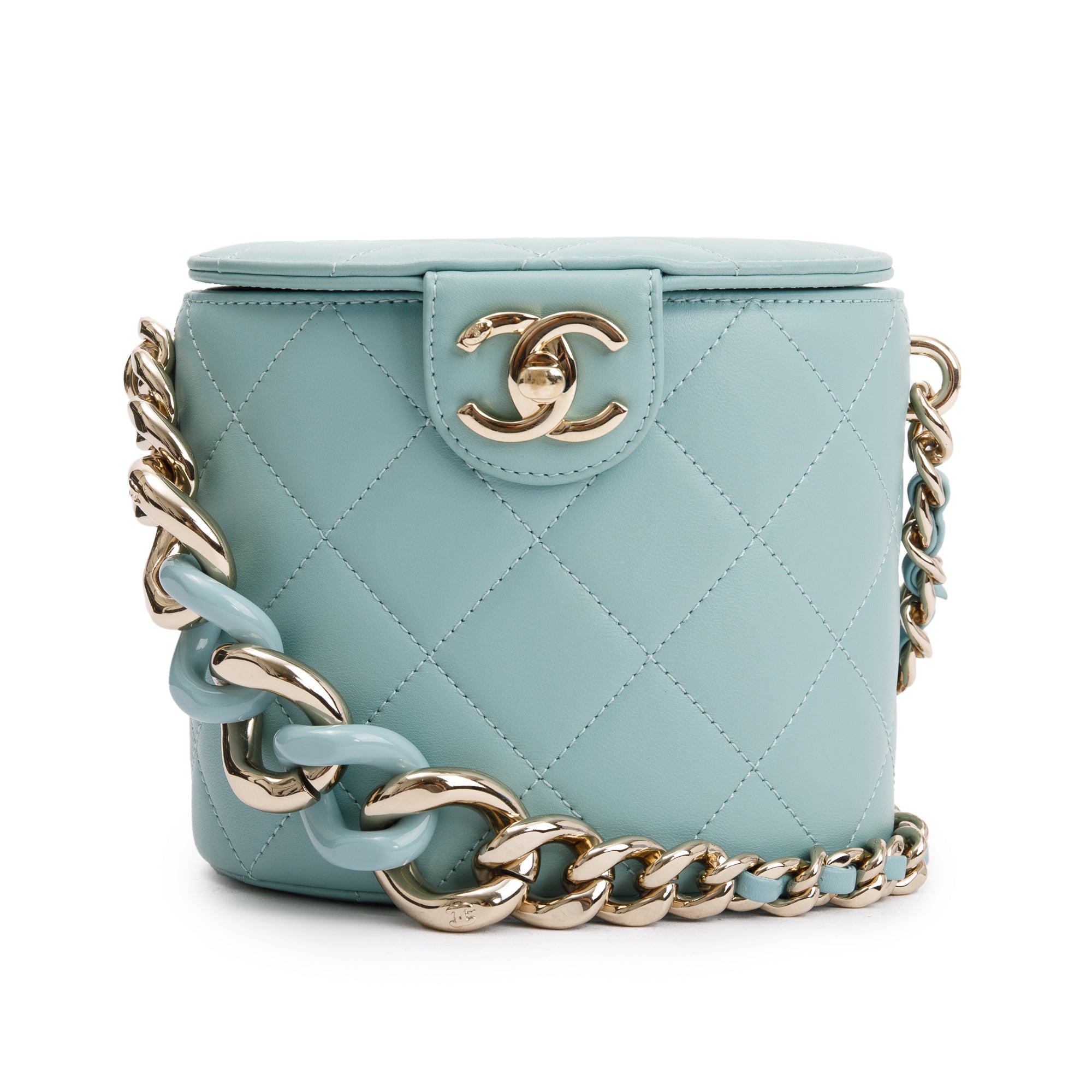 Chanel Turquoise Lambskin Leather Vanity Case on Chain w/ Box & Authenticity Card