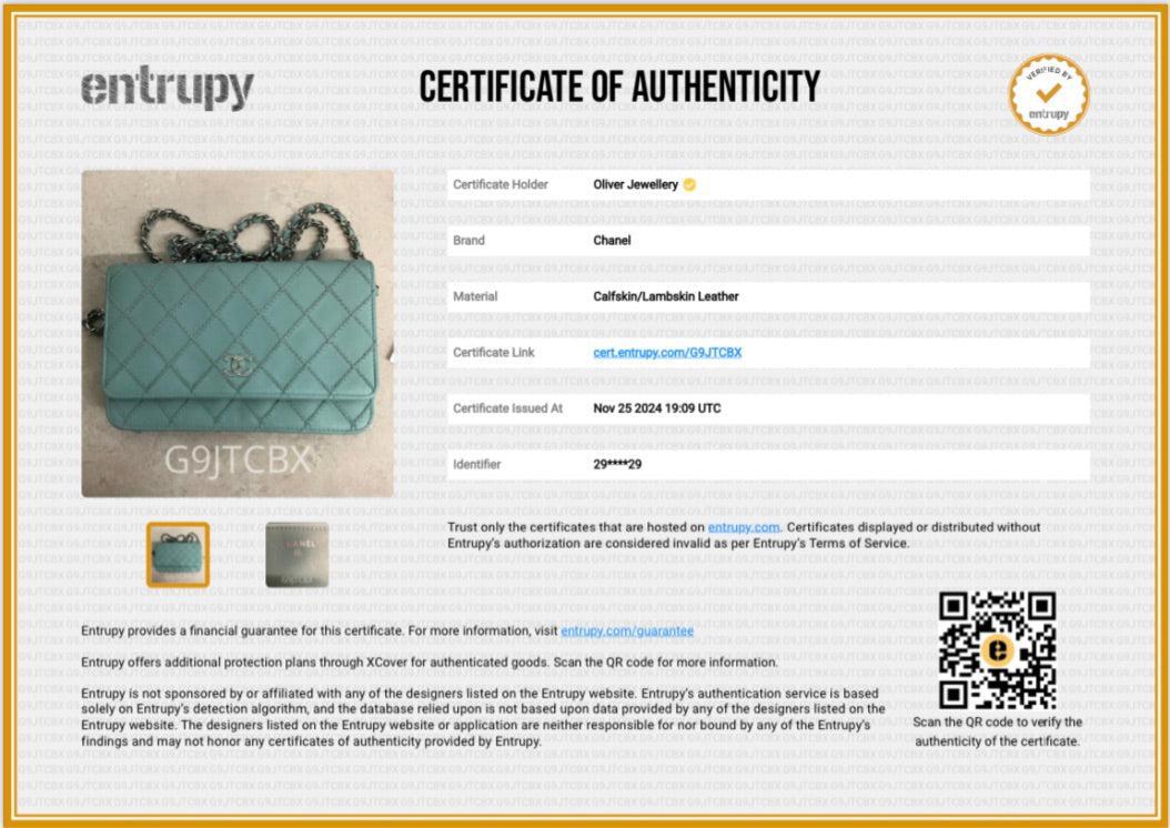 Chanel Turquoise Quilted Calfskin Leather Diamond Stitch Wallet on Chain w/ Authenticity Card