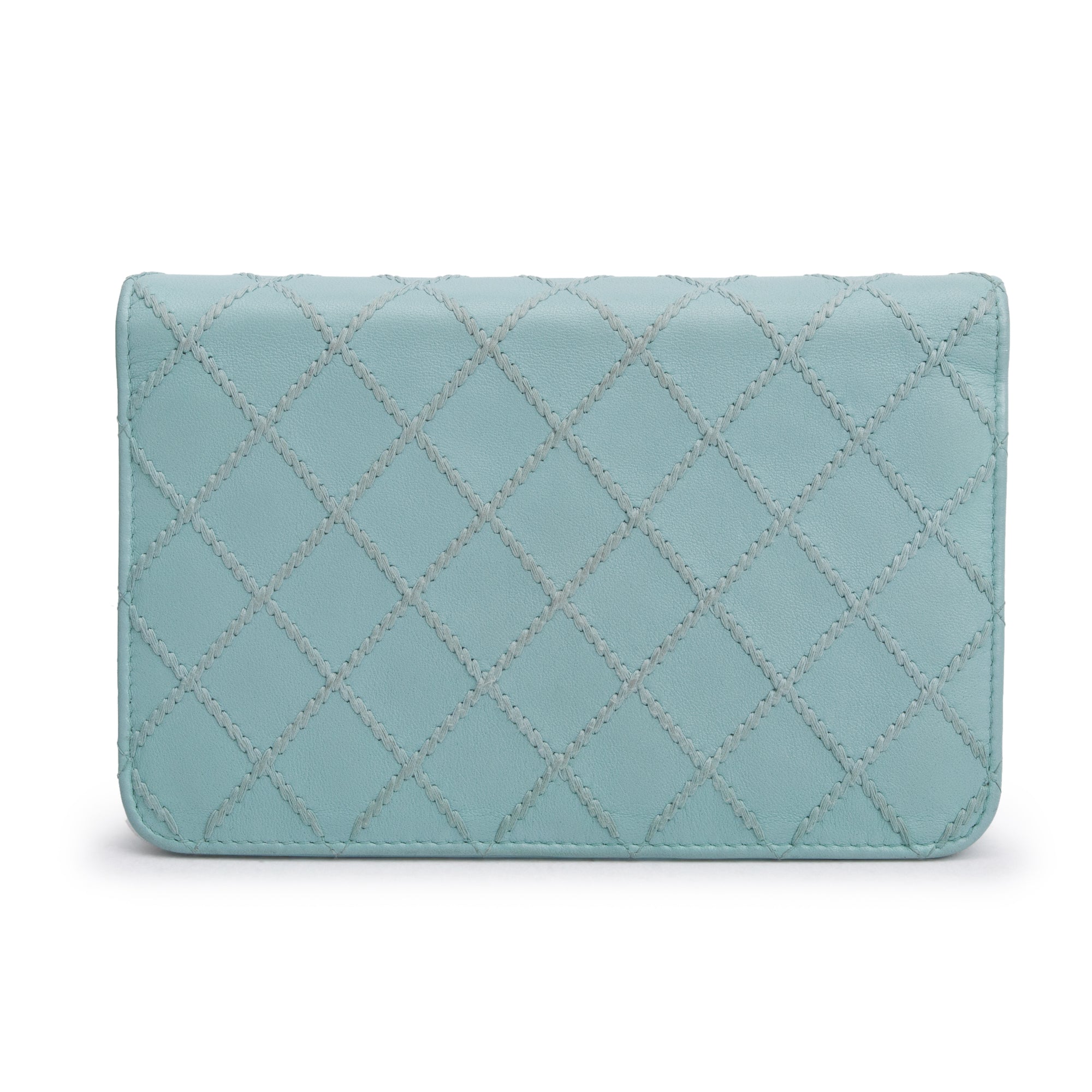 Chanel Turquoise Quilted Calfskin Leather Diamond Stitch Wallet on Chain w/ Authenticity Card