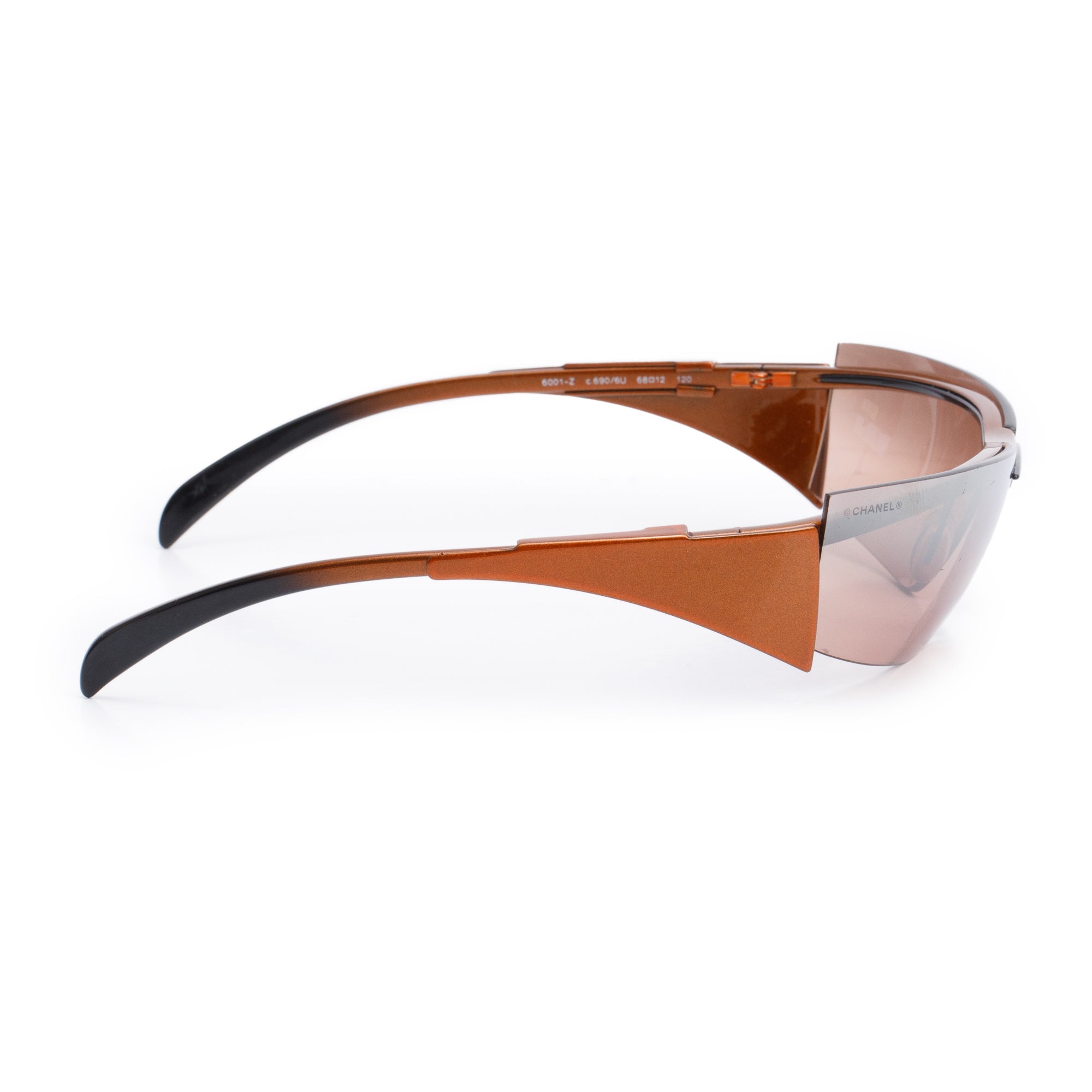 Chanel Vintage 6001-Z Brown Rimless Shield Sunglasses w/ Box & Case