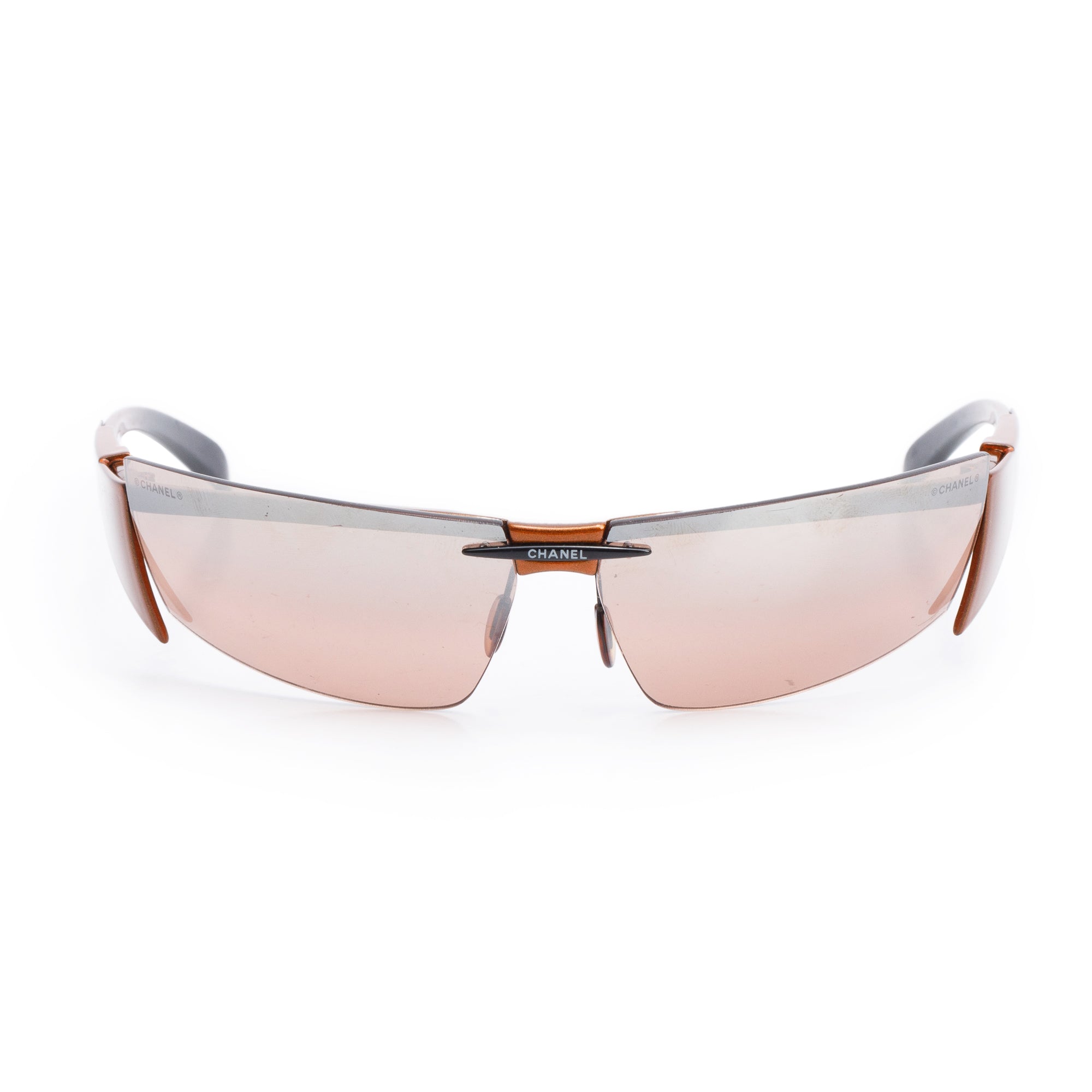 Chanel Vintage 6001-Z Brown Rimless Shield Sunglasses w/ Box