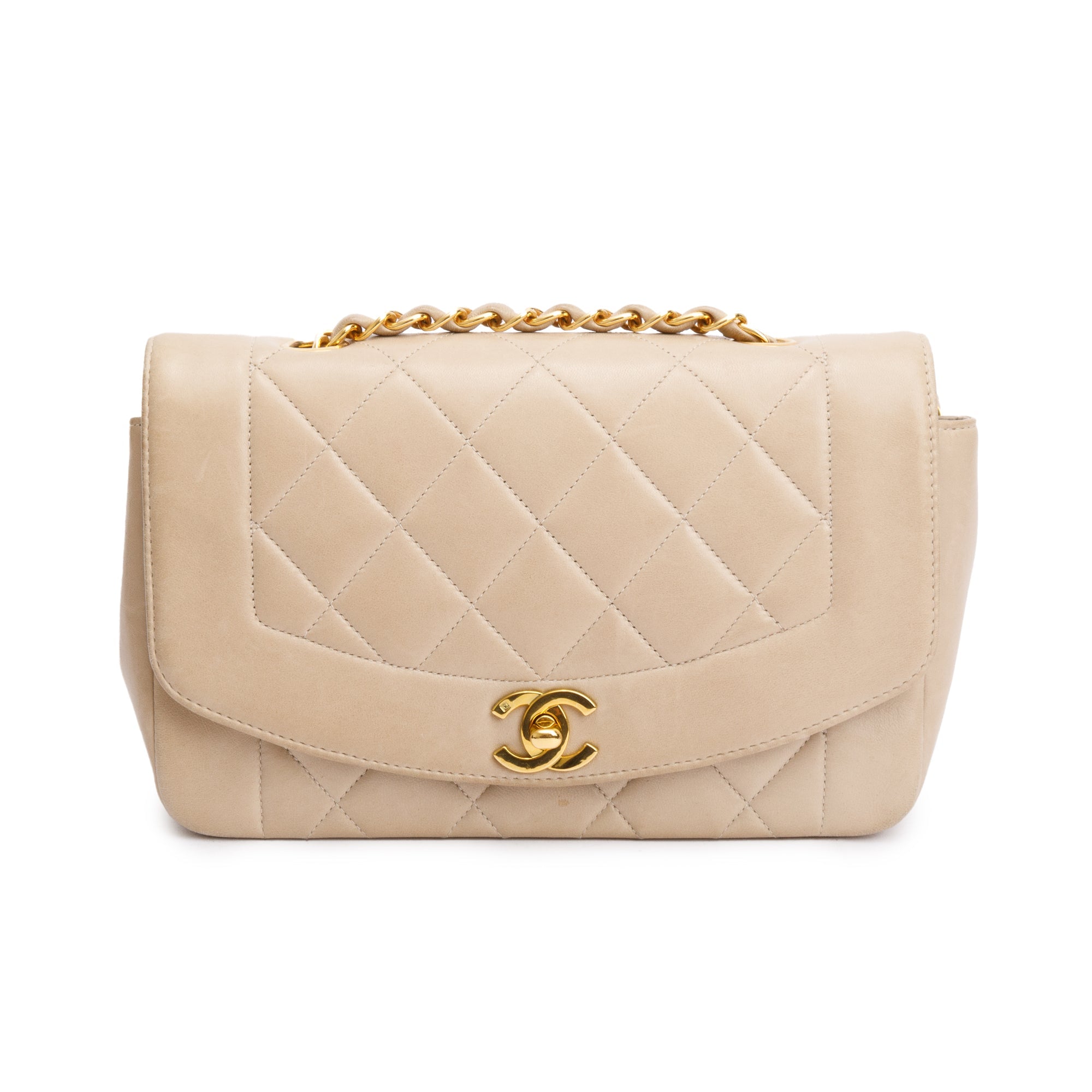 Chanel Vintage Beige Lambskin Leather Medium Diana Flap Bag