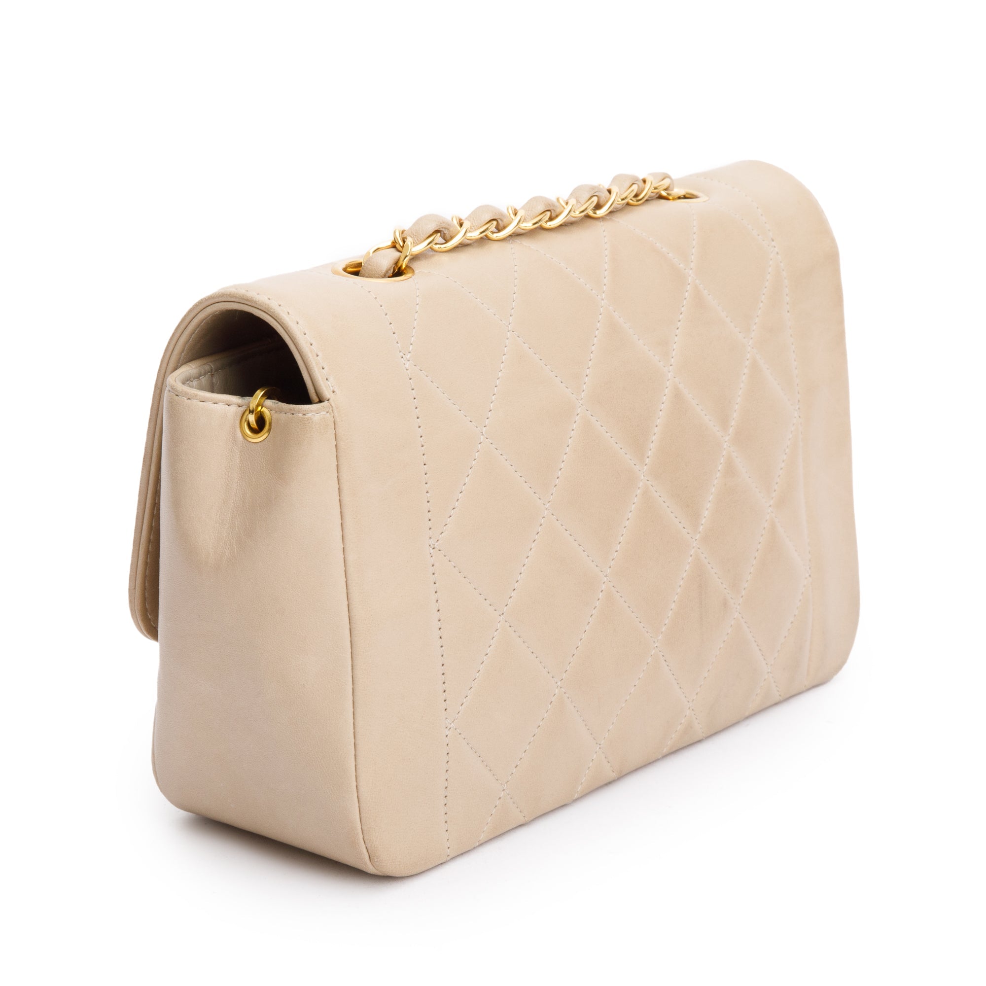 Chanel Vintage Beige Lambskin Leather Medium Diana Flap Bag