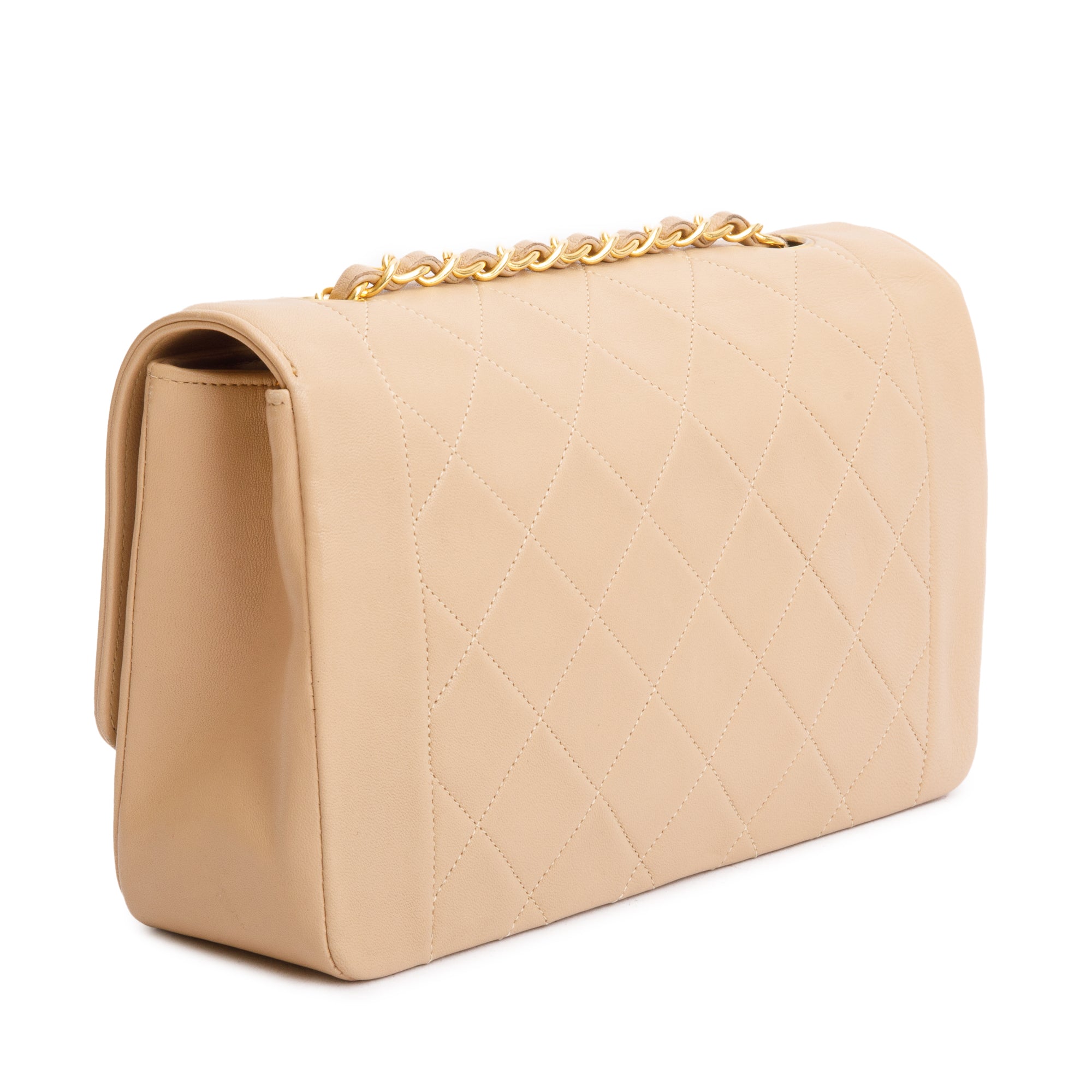 Chanel Vintage Beige Lambskin Leather Medium Diana Flap Bag w/ Box