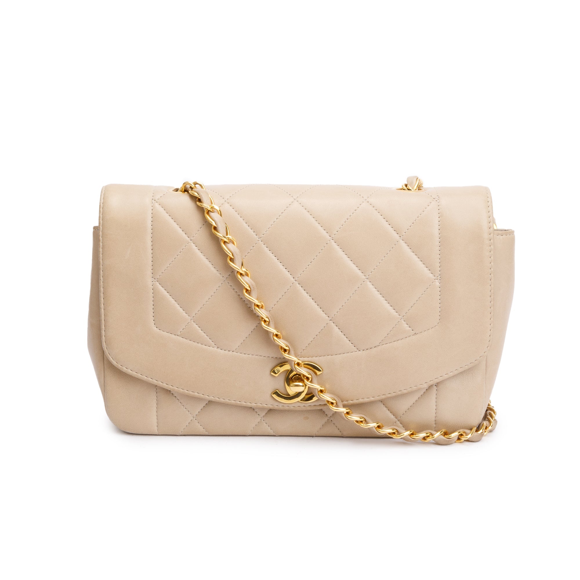 Chanel Vintage Beige Lambskin Leather Medium Diana Flap Bag