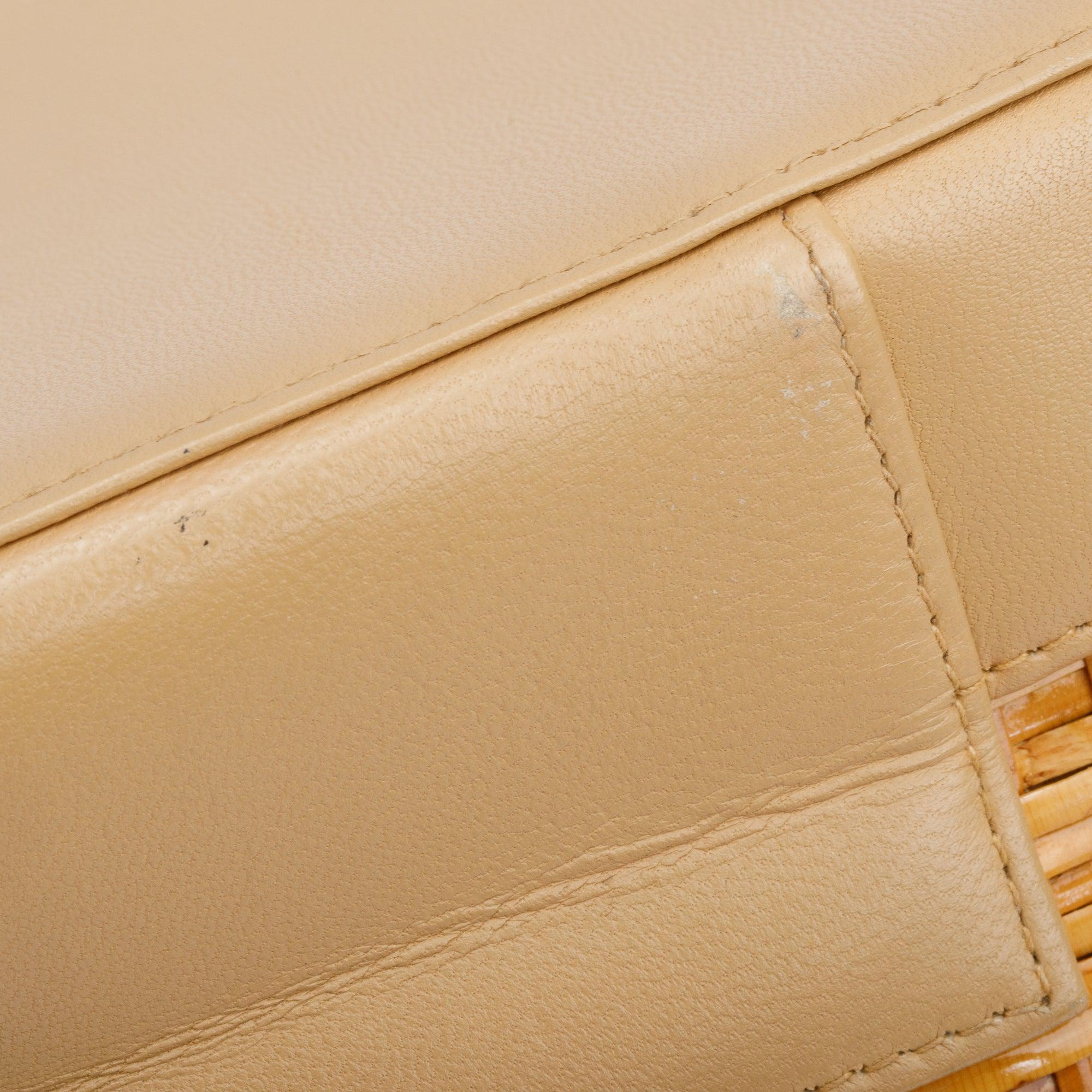 Chanel Vintage Beige Lambskin Leather Wicker Basket Bag w/ Authenticity Card