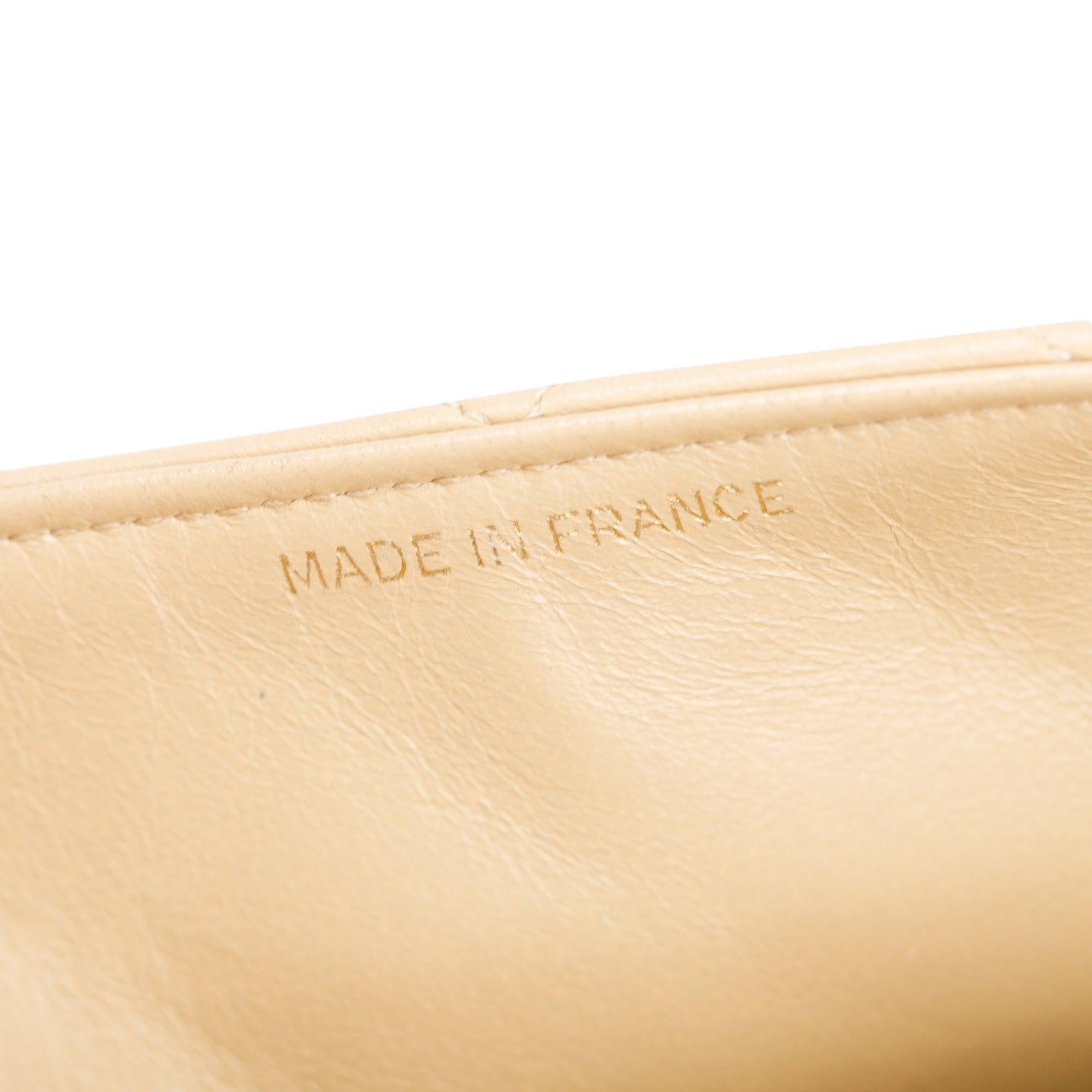 Chanel Vintage Beige Leather Small Square Single Flap Bag w/ Authenticity Card