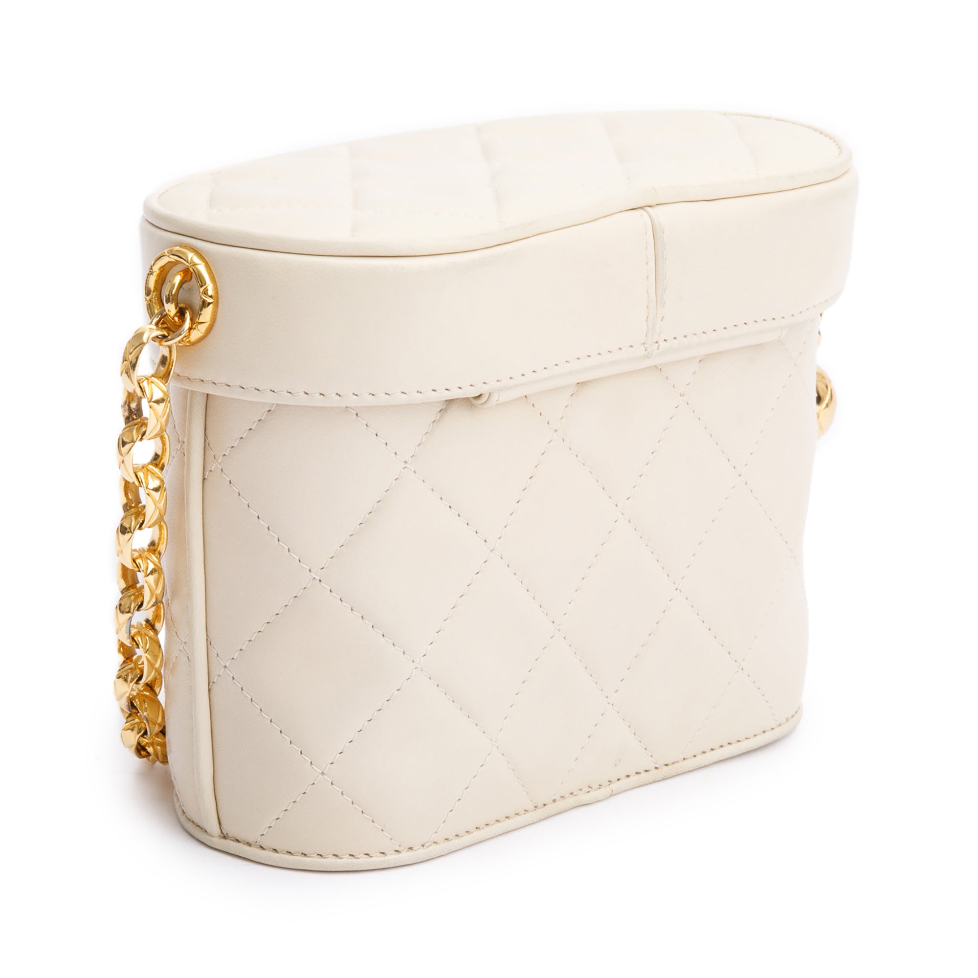Chanel Vintage Beige Quilted Lambskin Leather Tassel Vanity Case on Chain w/ Box & Authenticity Card