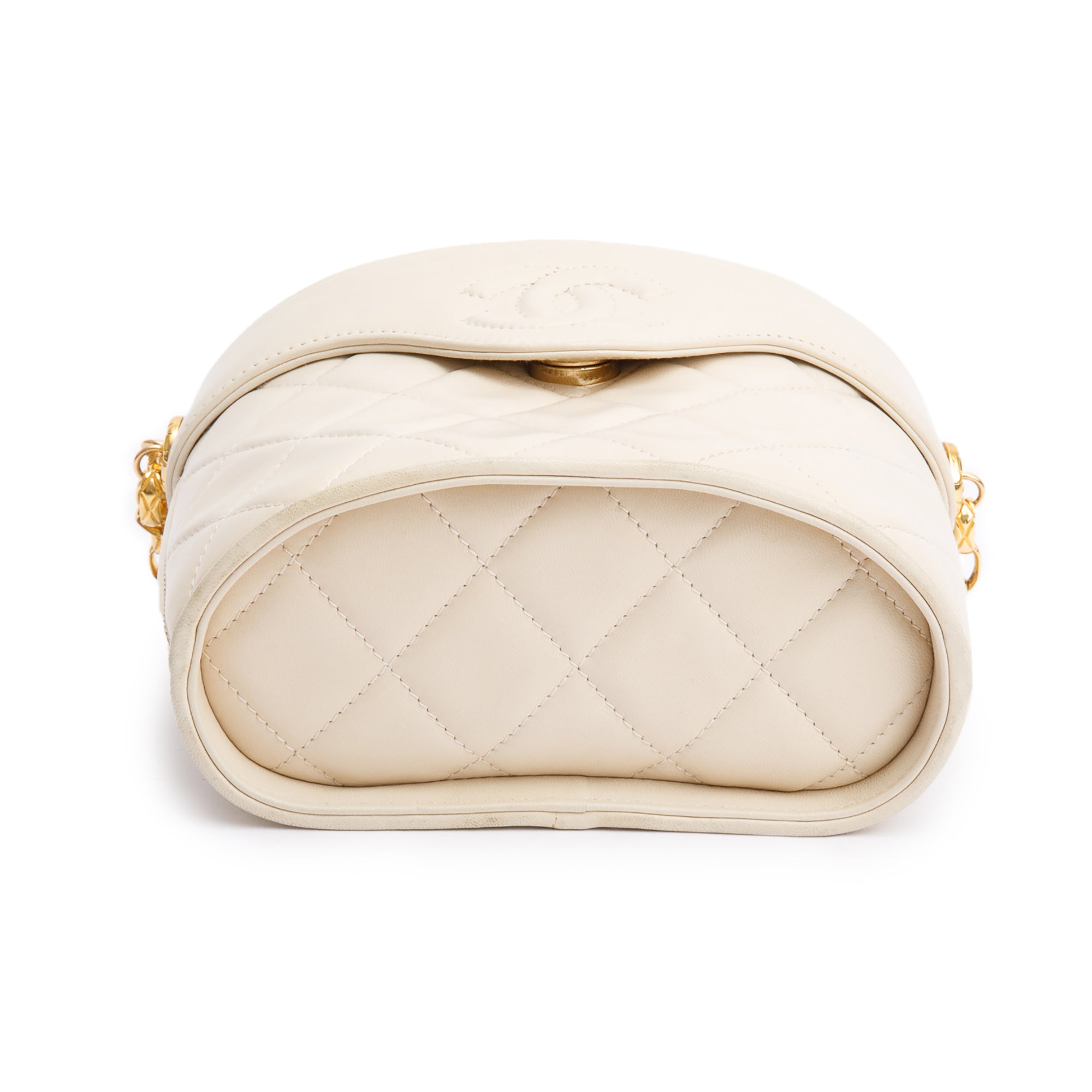 Chanel Vintage Beige Quilted Lambskin Leather Tassel Vanity Case on Chain w/ Box & Authenticity Card