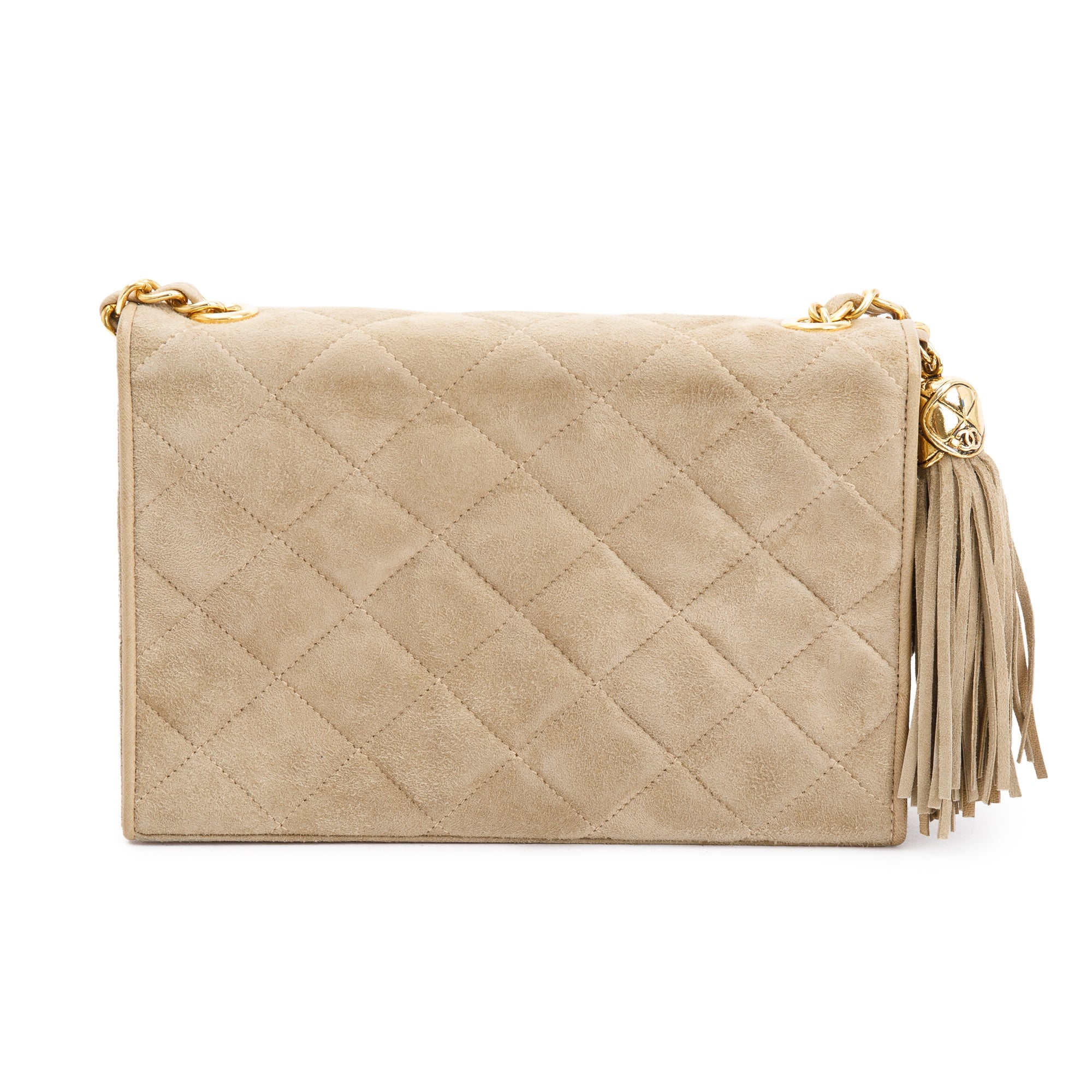Chanel Vintage Beige Suede Timeless Tassel Wallet on Chain