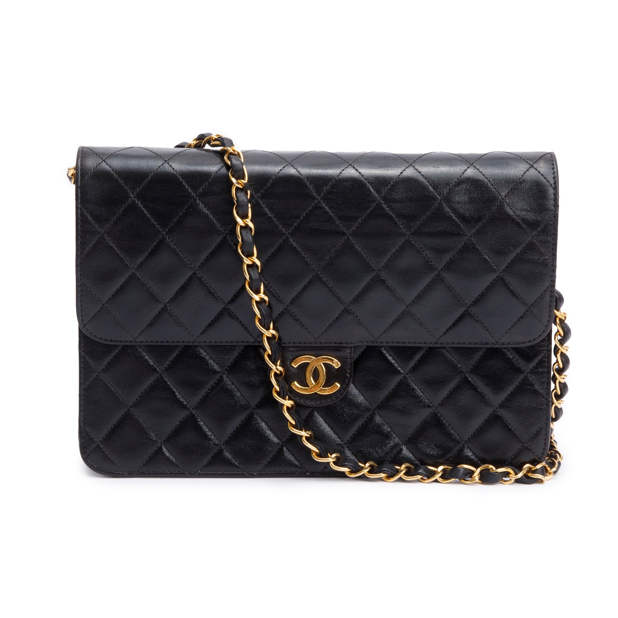 Chanel Vintage Black Calfskin Leather Medium Square CC Flap Bag w/ Box