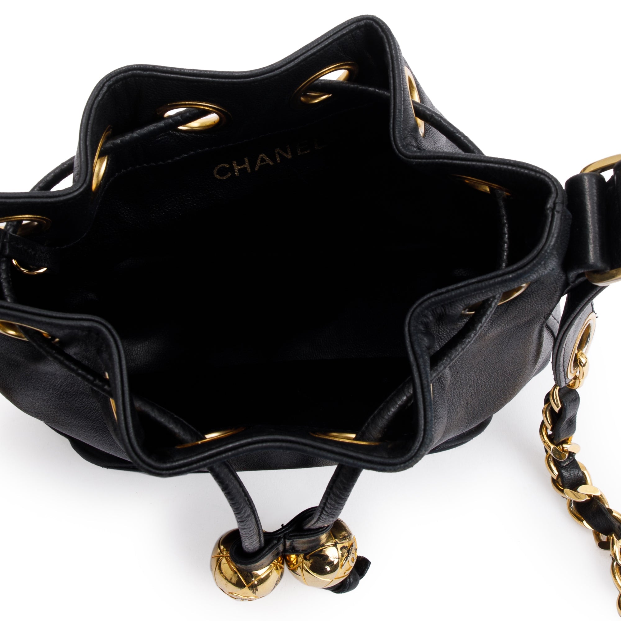 Chanel Vintage Black Calfskin Mini Bucket Bag w/ Pouch