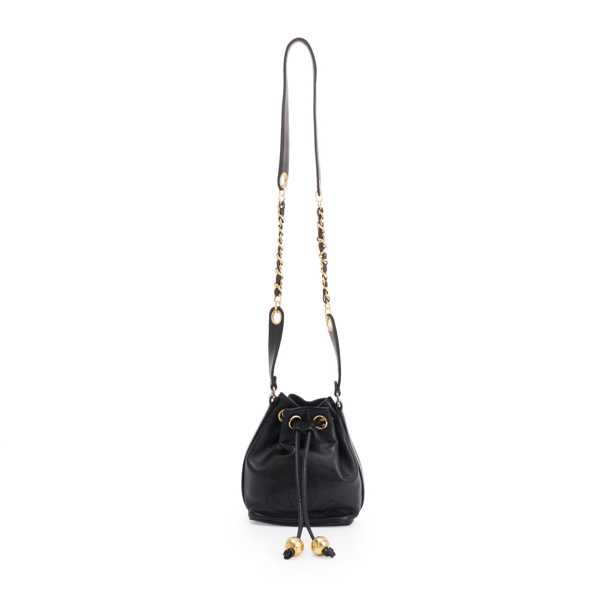 Chanel Vintage Black Calfskin Mini Bucket Bag w/ Pouch
