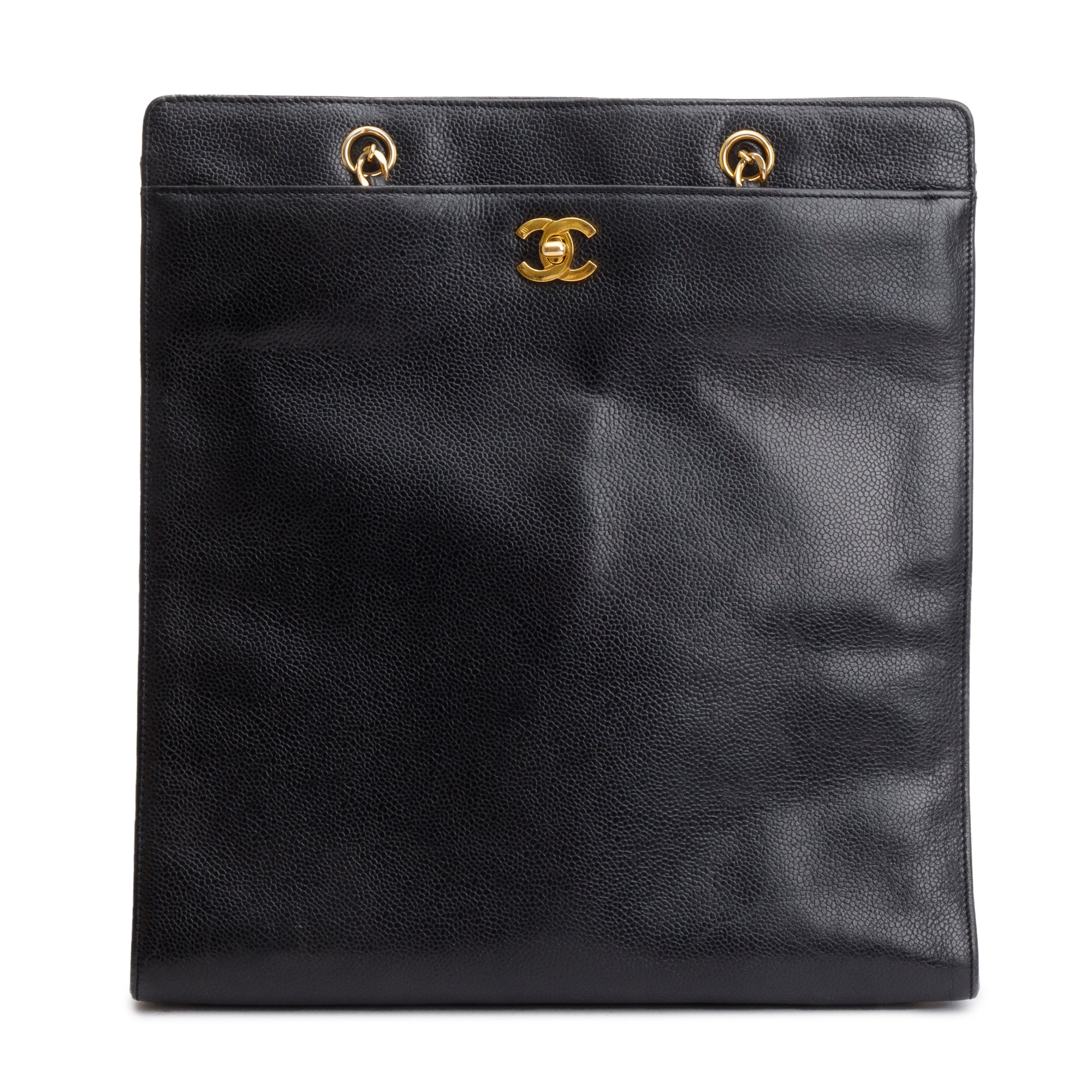 Chanel Vintage Black Caviar Leather CC Shopping Tote