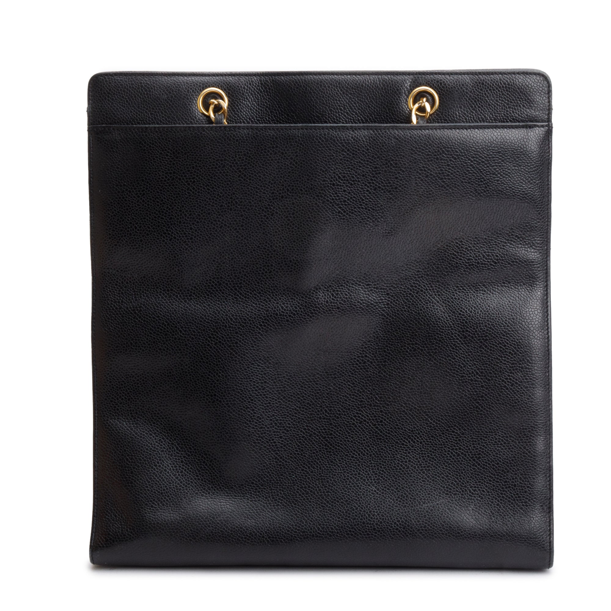 Chanel Vintage Black Caviar Leather CC Shopping Tote