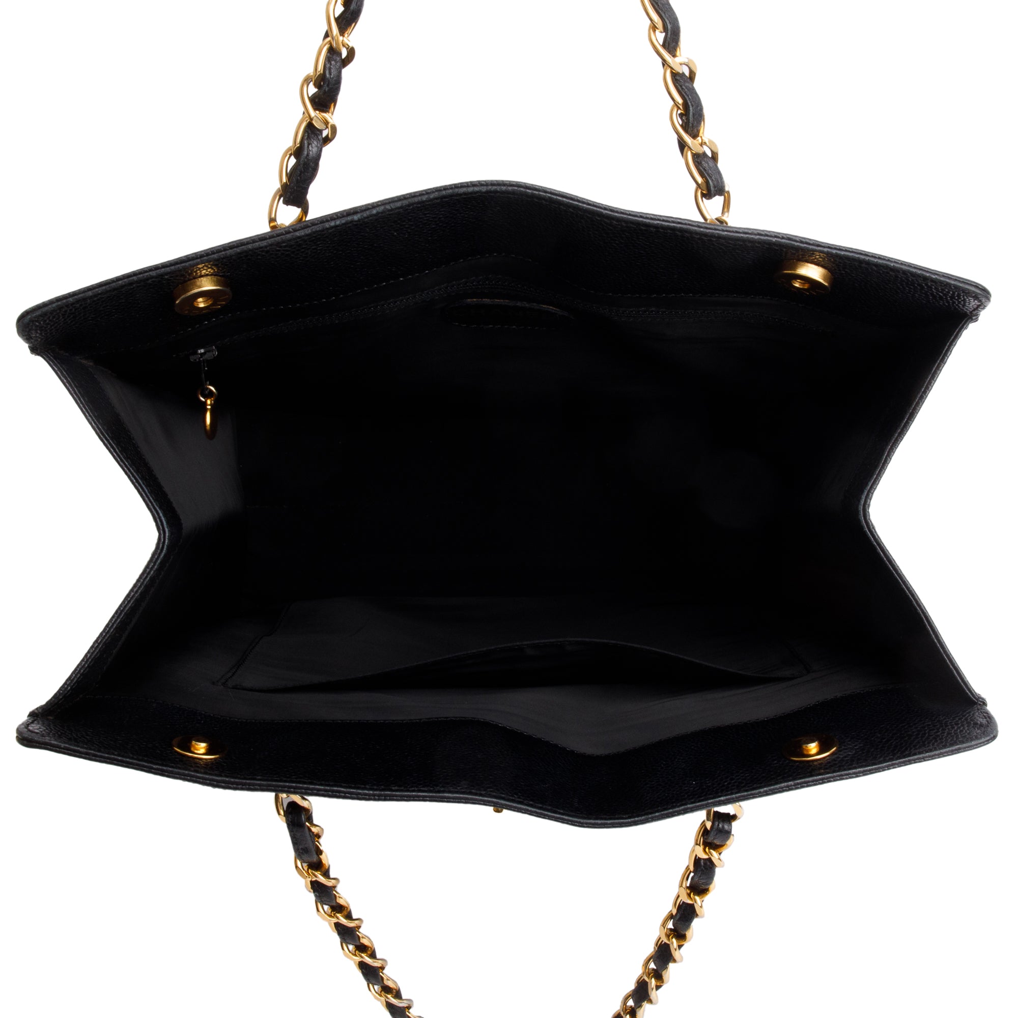 Chanel Vintage Black Caviar Leather CC Shopping Tote