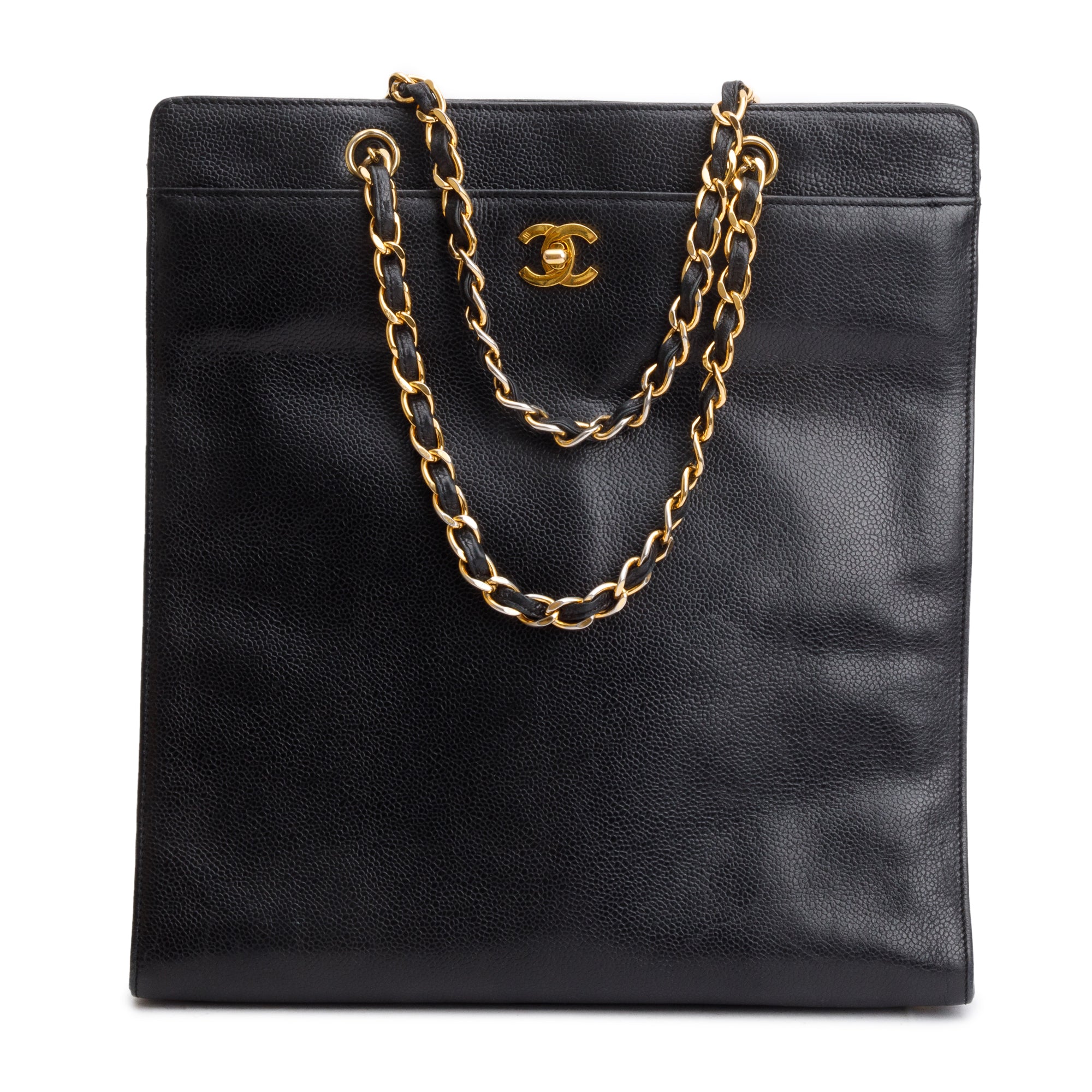 Chanel Vintage Black Caviar Leather CC Shopping Tote