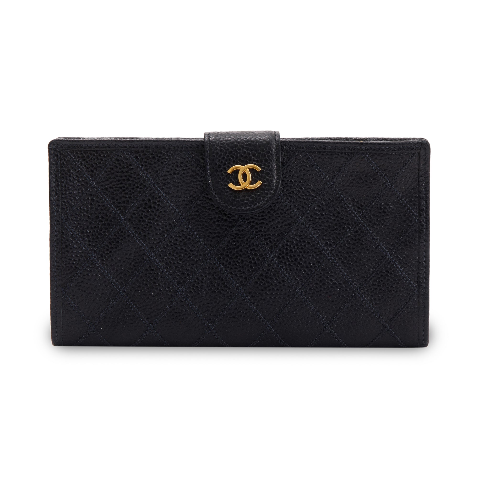 Chanel Vintage Black Caviar Long French Wallet w/ Box