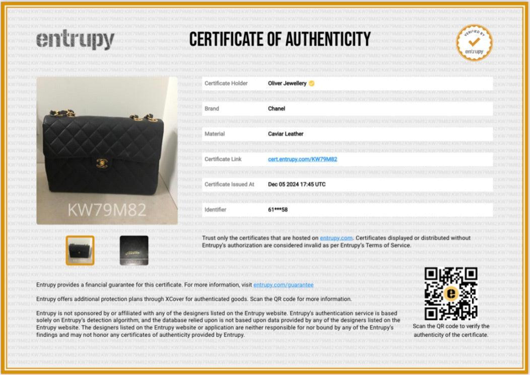 Chanel Vintage Black Caviar Square Classic Jumbo Single Flap Bag w/ Authenticity Card