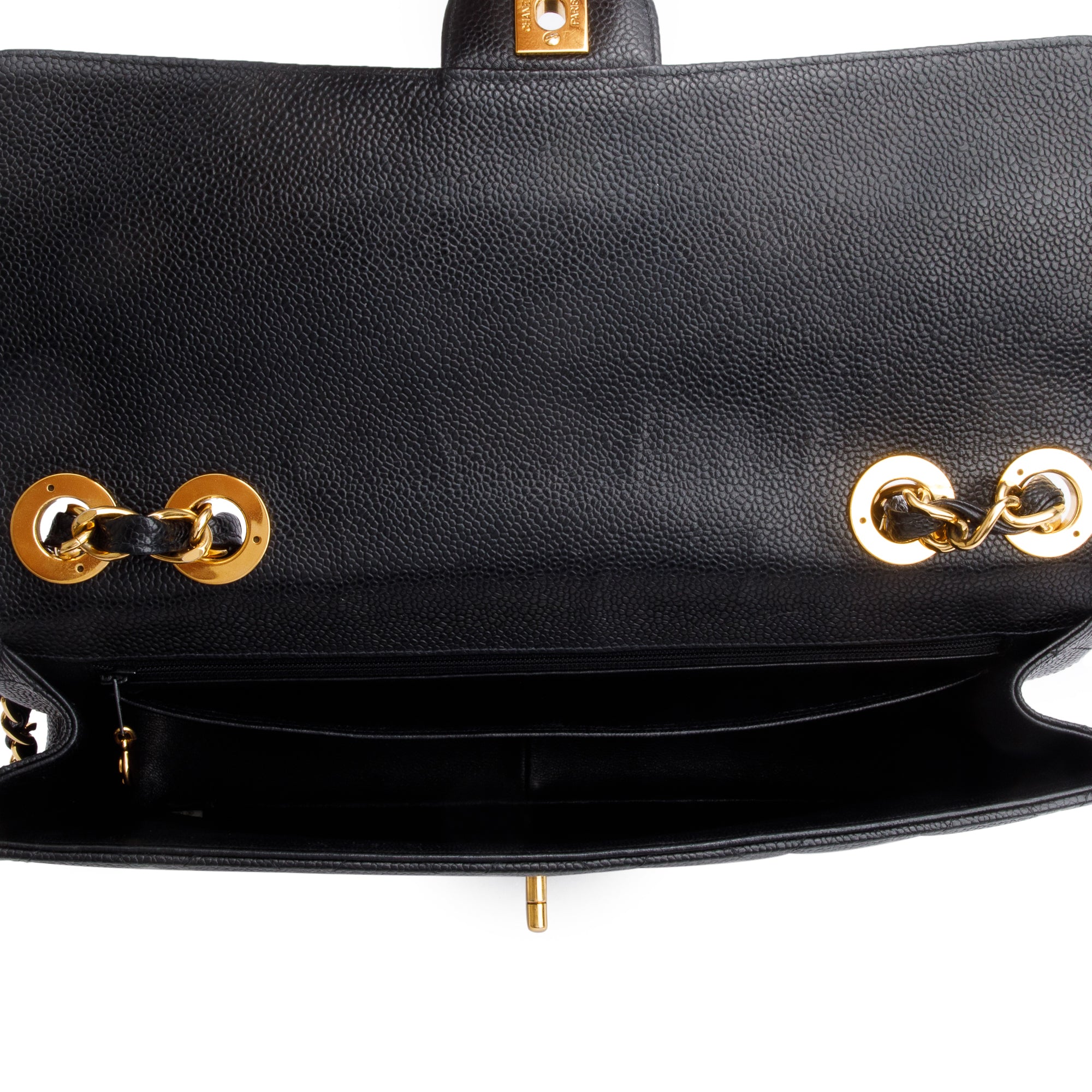 Chanel Vintage Black Caviar Square Classic Jumbo Single Flap Bag w/ Authenticity Card