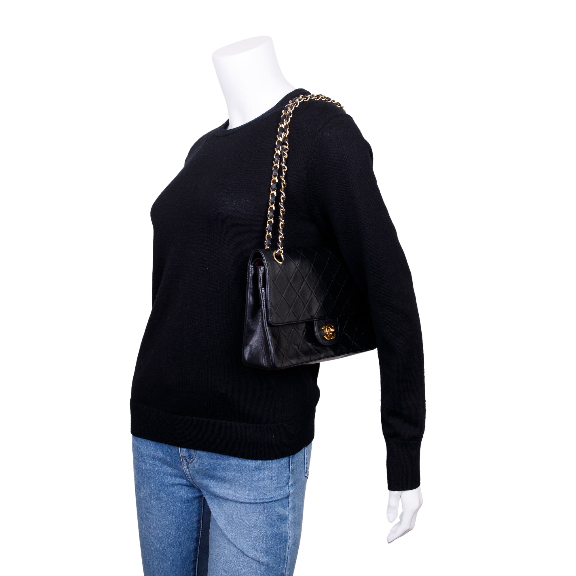 Chanel Vintage Black Lambskin Classic Medium Double Flap Bag