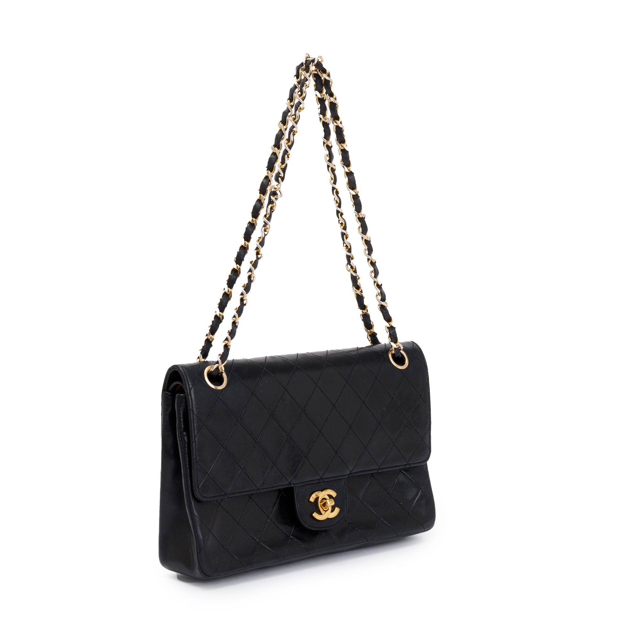 Chanel Vintage Black Lambskin Classic Medium Double Flap Bag