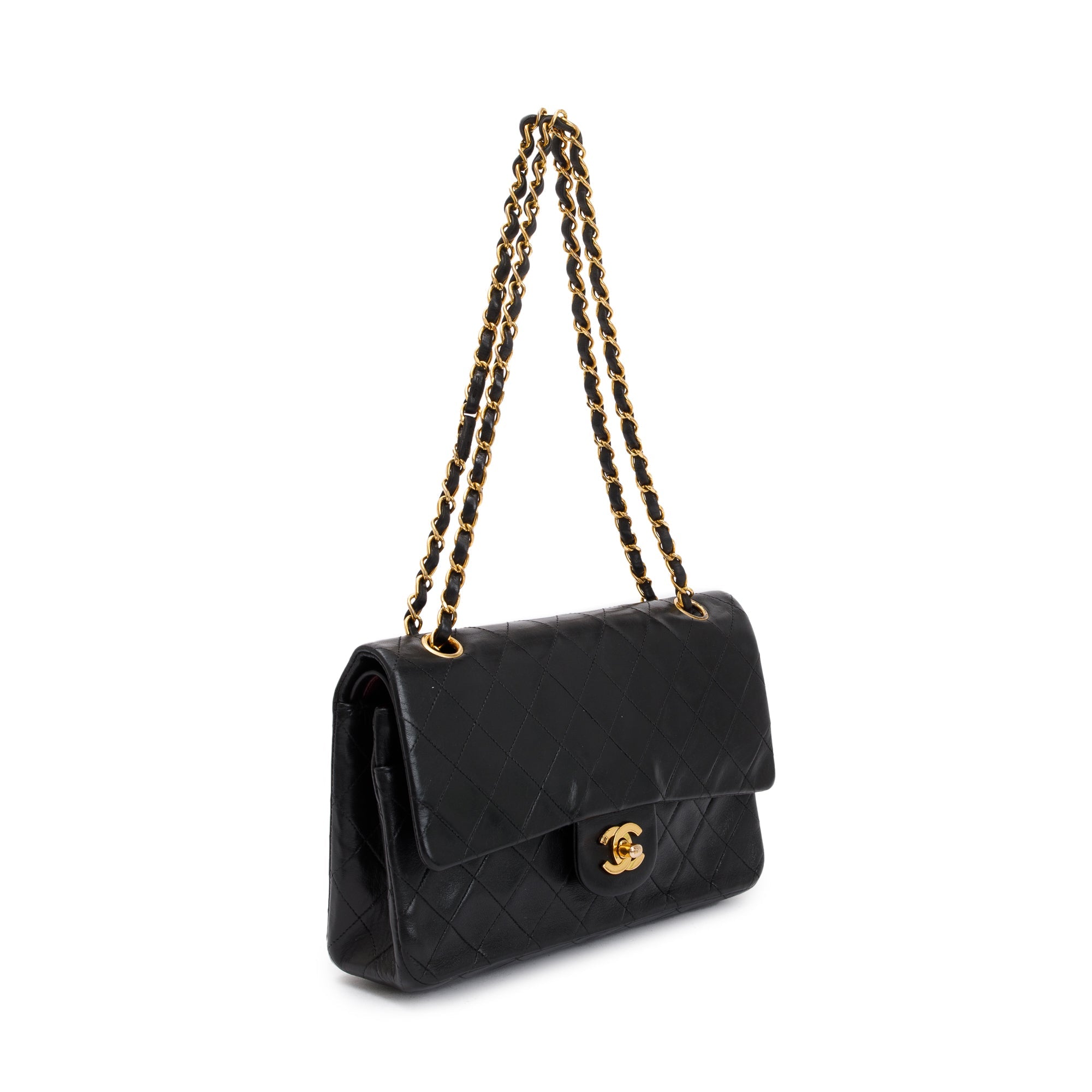 Chanel Vintage Black Lambskin Classic Medium Double Flap Bag
