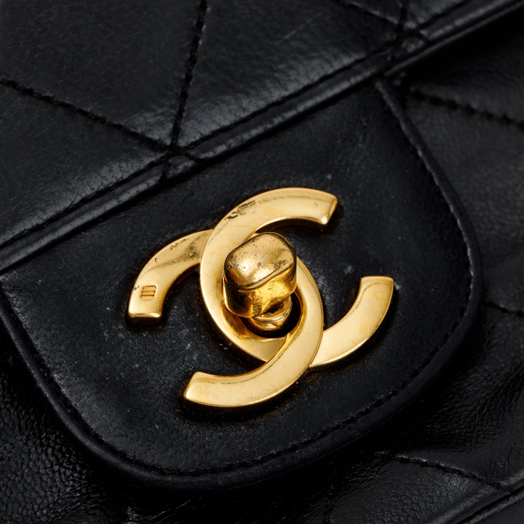 Chanel Vintage Black Lambskin Classic Medium Double Flap Bag