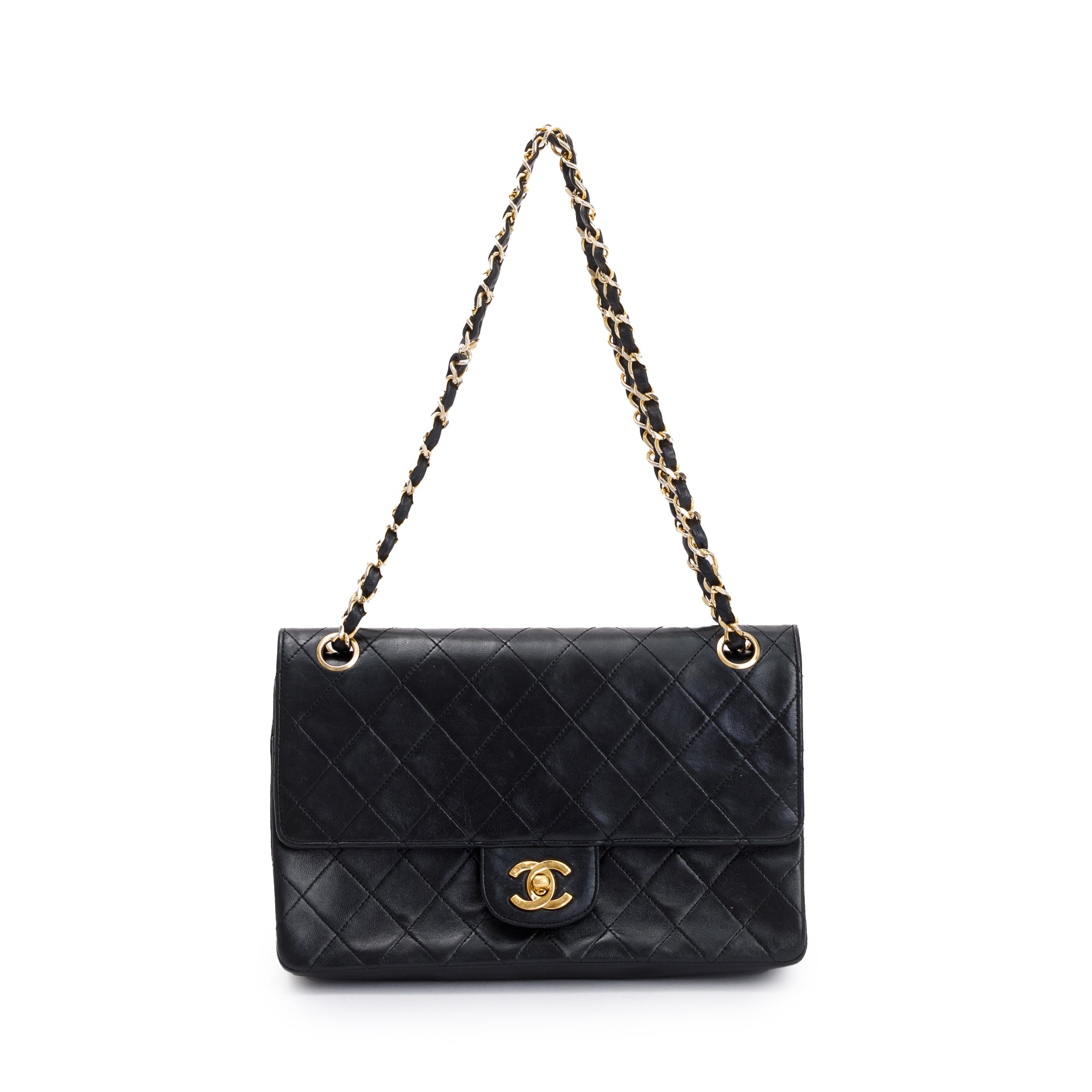 Chanel Vintage Black Lambskin Classic Medium Double Flap Bag