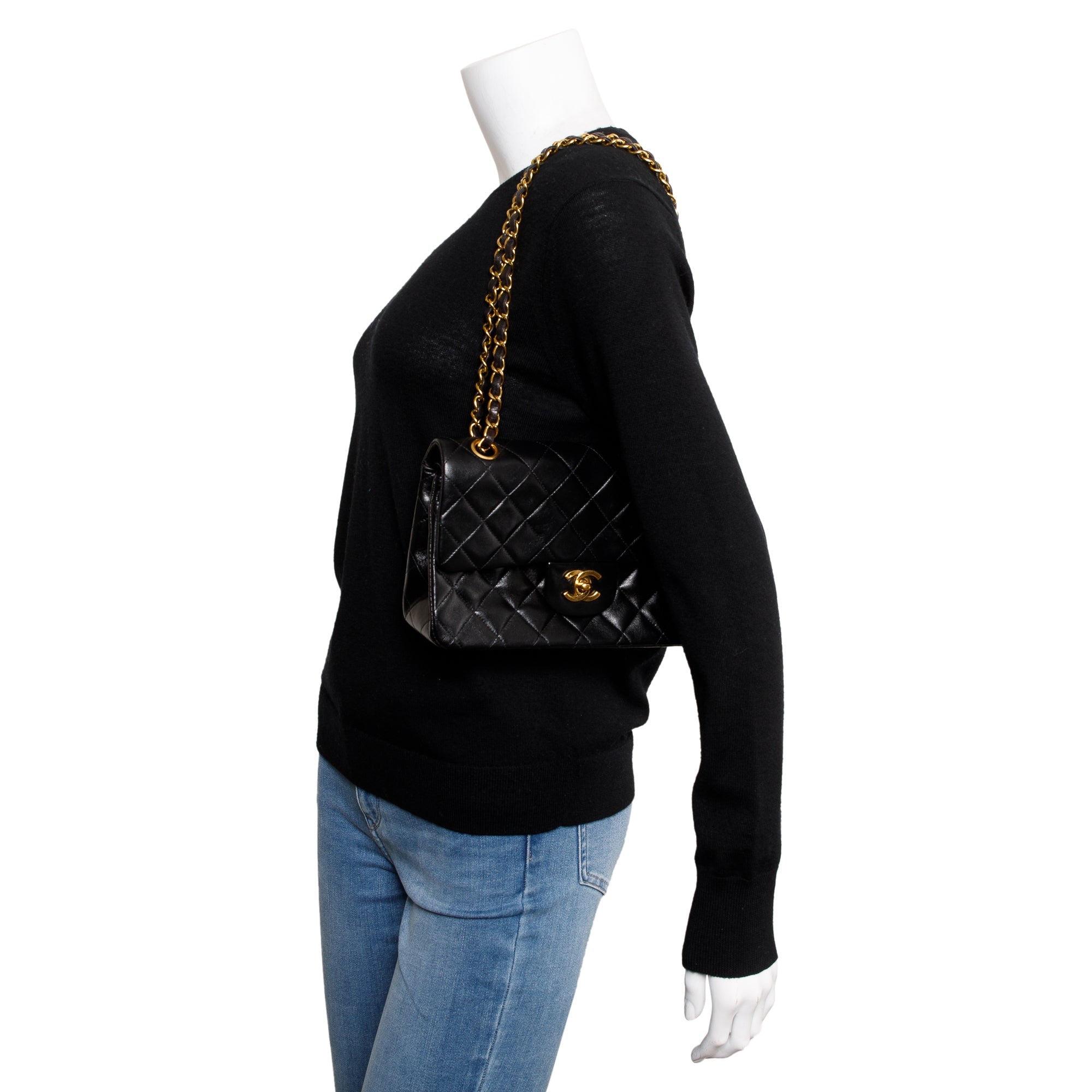 Chanel Vintage Black Lambskin Classic Small Double Flap Bag