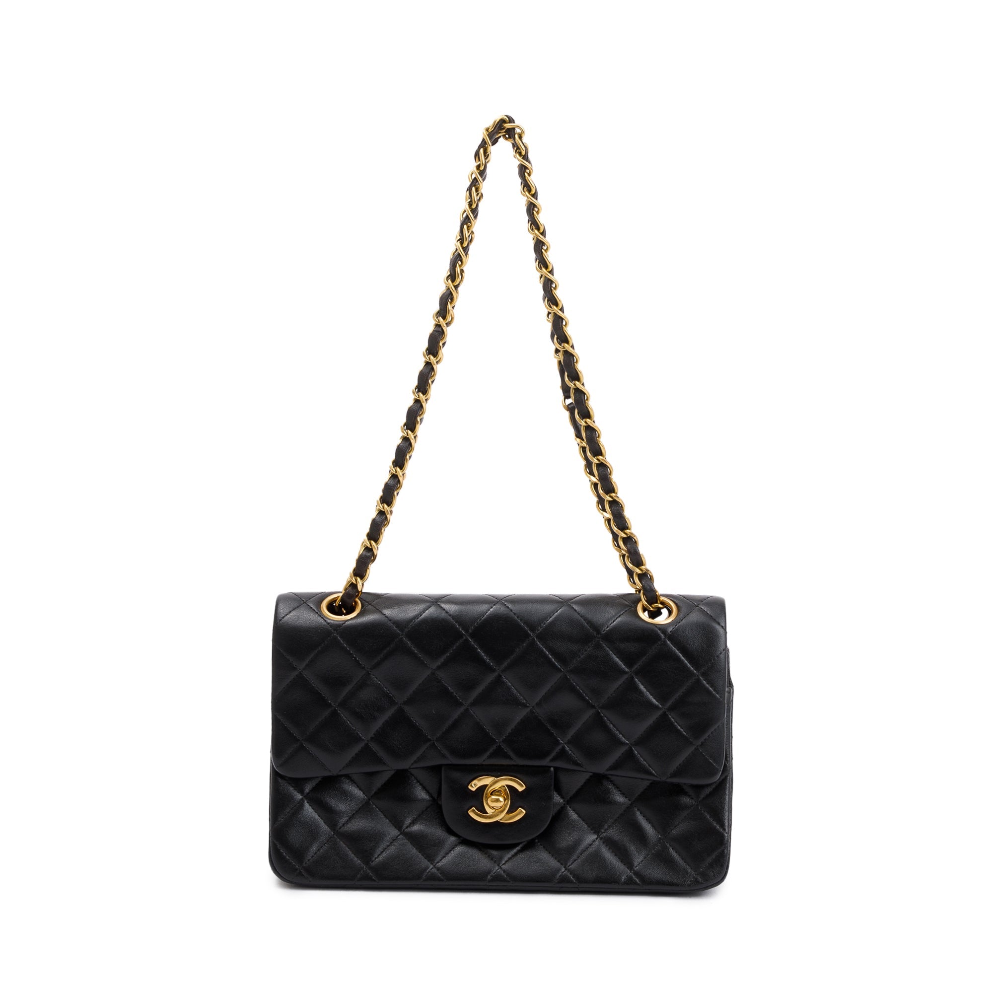 Chanel Vintage Black Lambskin Classic Small Double Flap Bag