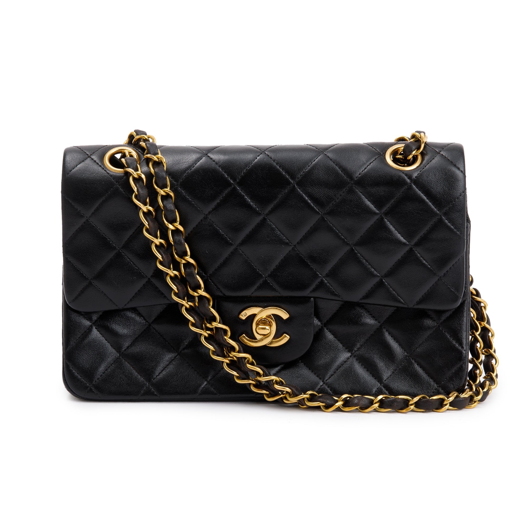 Chanel Vintage Black Lambskin Classic Small Double Flap Bag