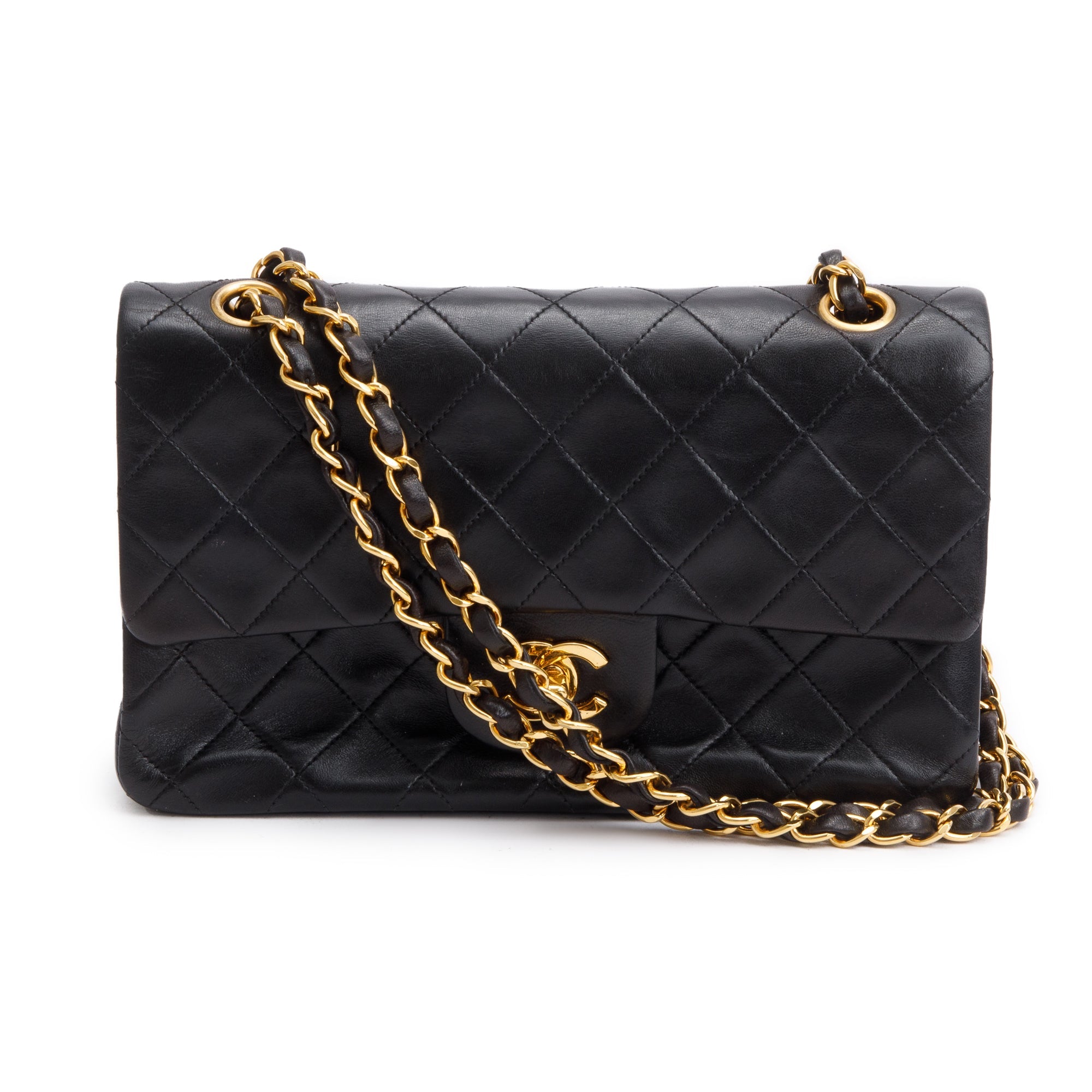Chanel Vintage Black Lambskin Classic Small Double Flap Bag