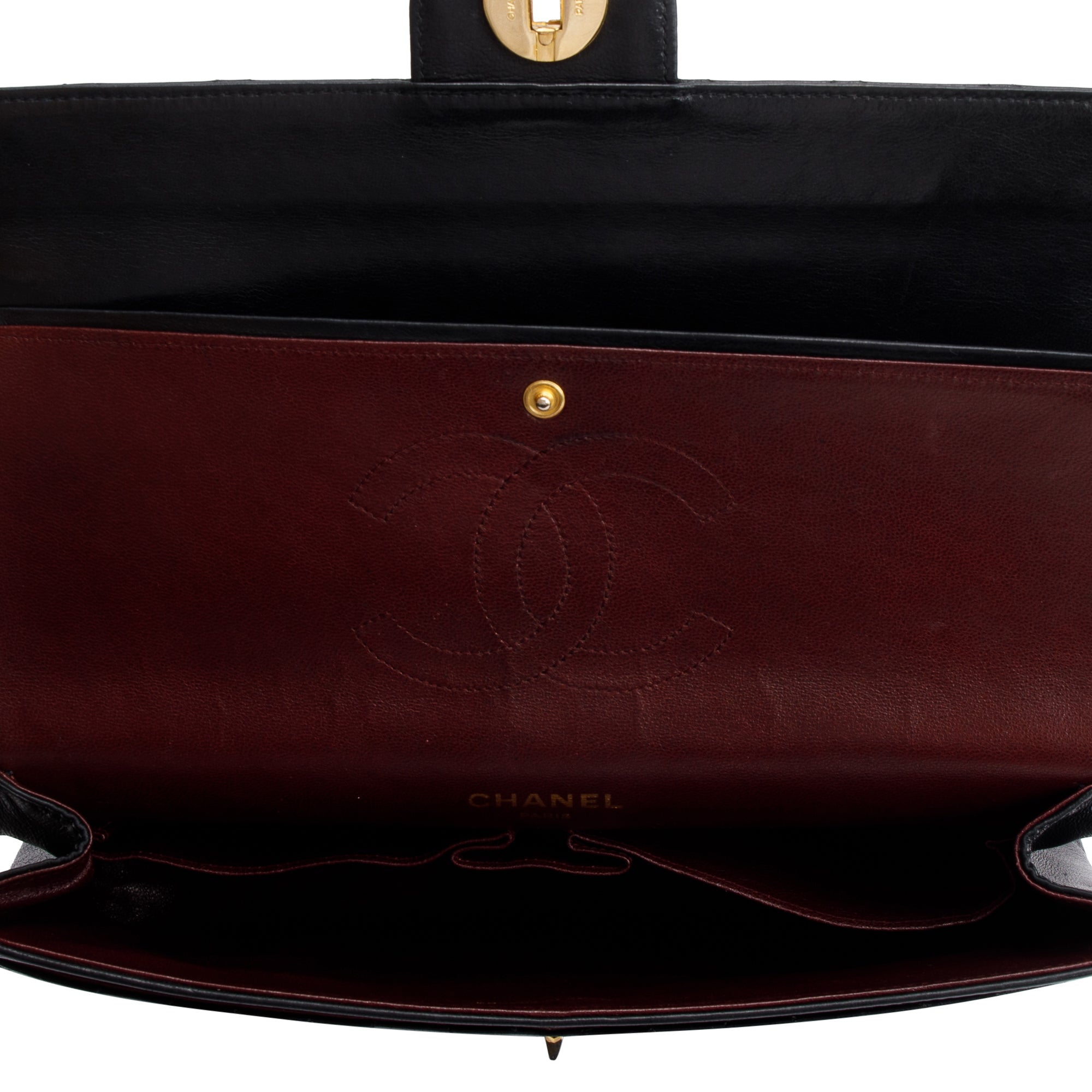 Chanel Vintage Black Lambskin Leather Bijoux Chain Medium Double Flap Bag