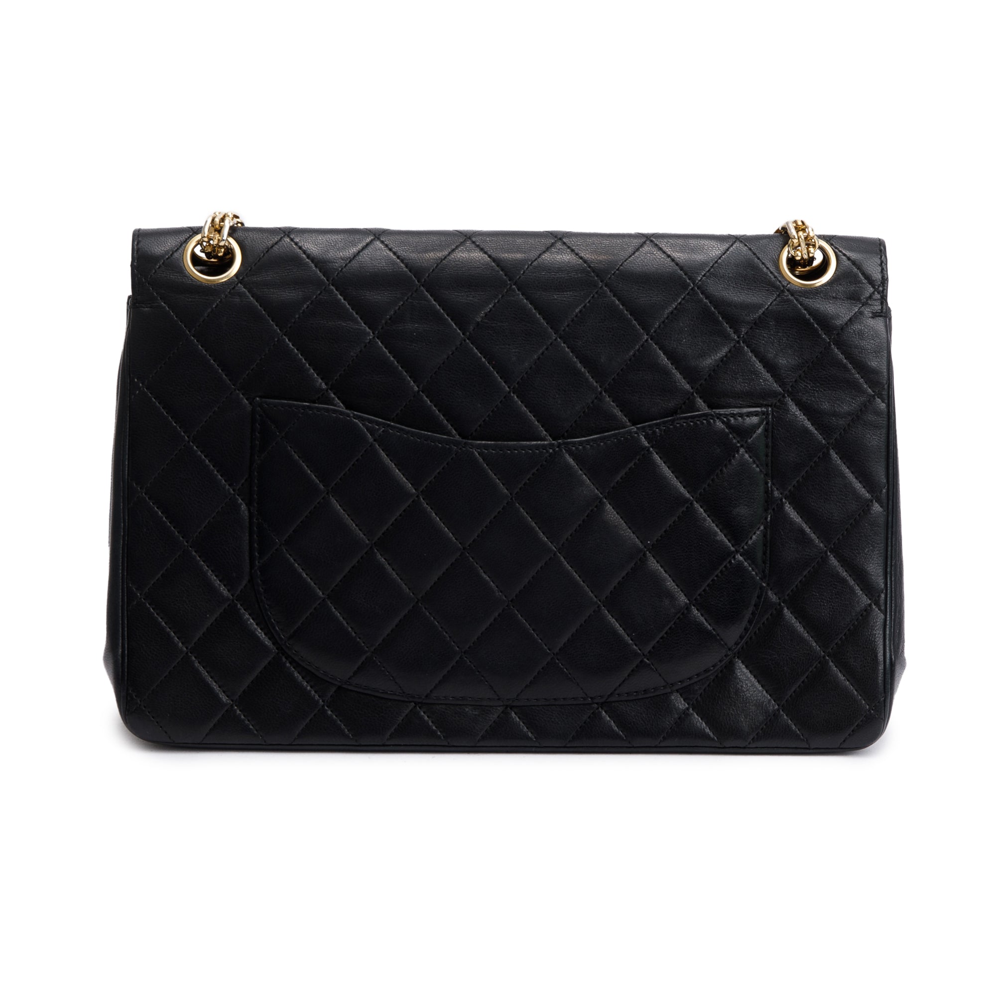 Chanel Vintage Black Lambskin Leather Bijoux Chain Medium Double Flap Bag