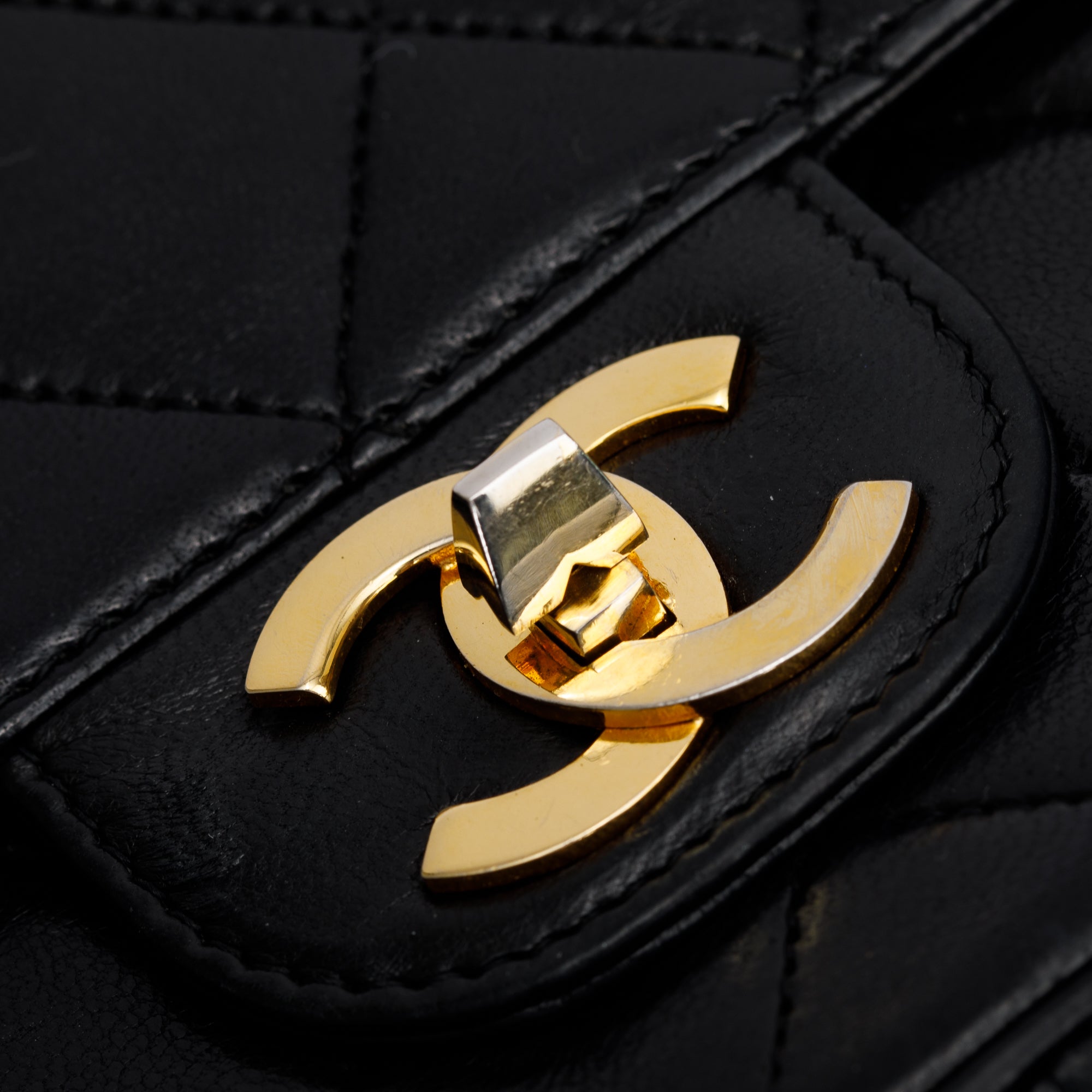 Chanel Vintage Black Lambskin Leather Bijoux Chain Medium Double Flap Bag