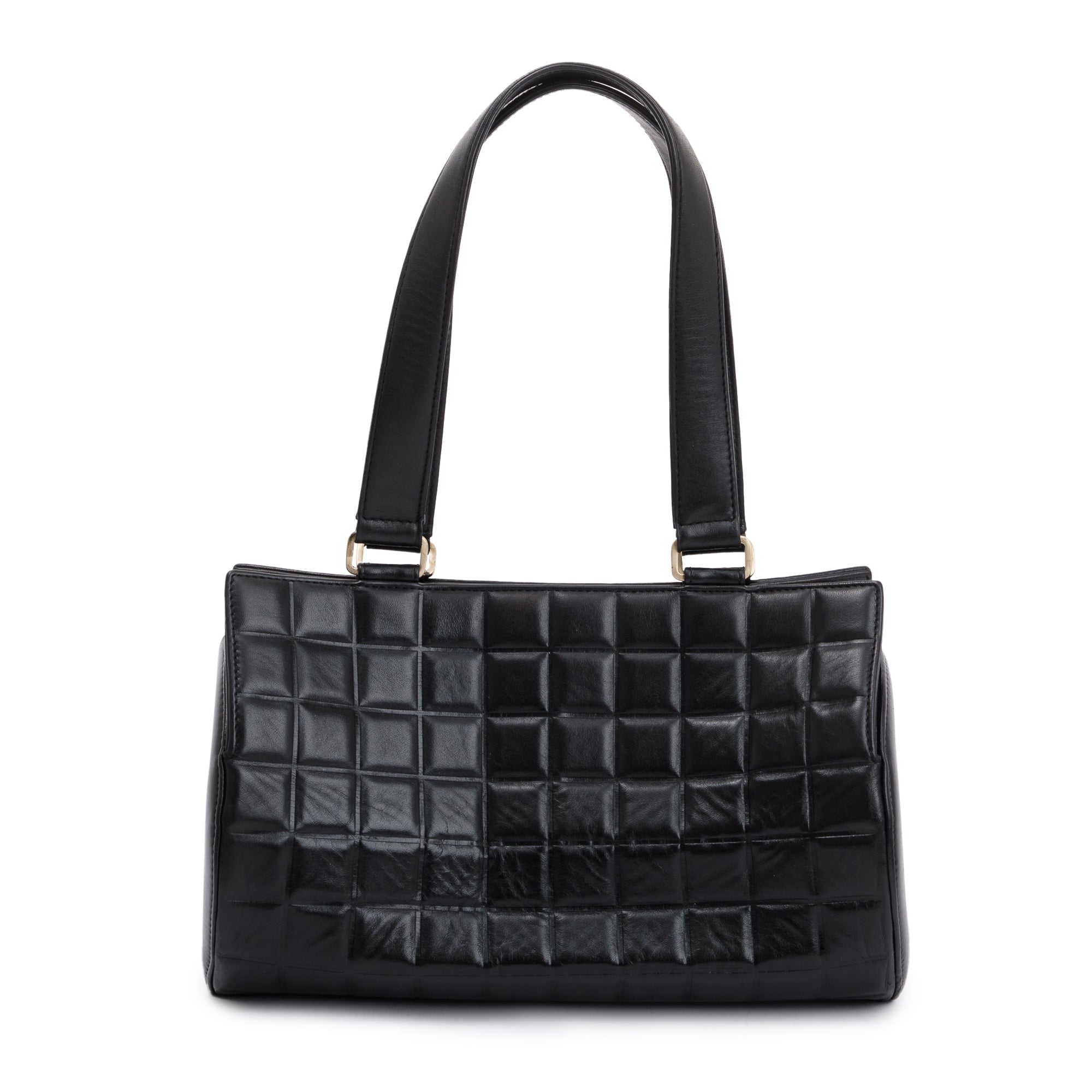 Chanel Vintage Black Lambskin Leather Chocolate Bar Barrel Bag