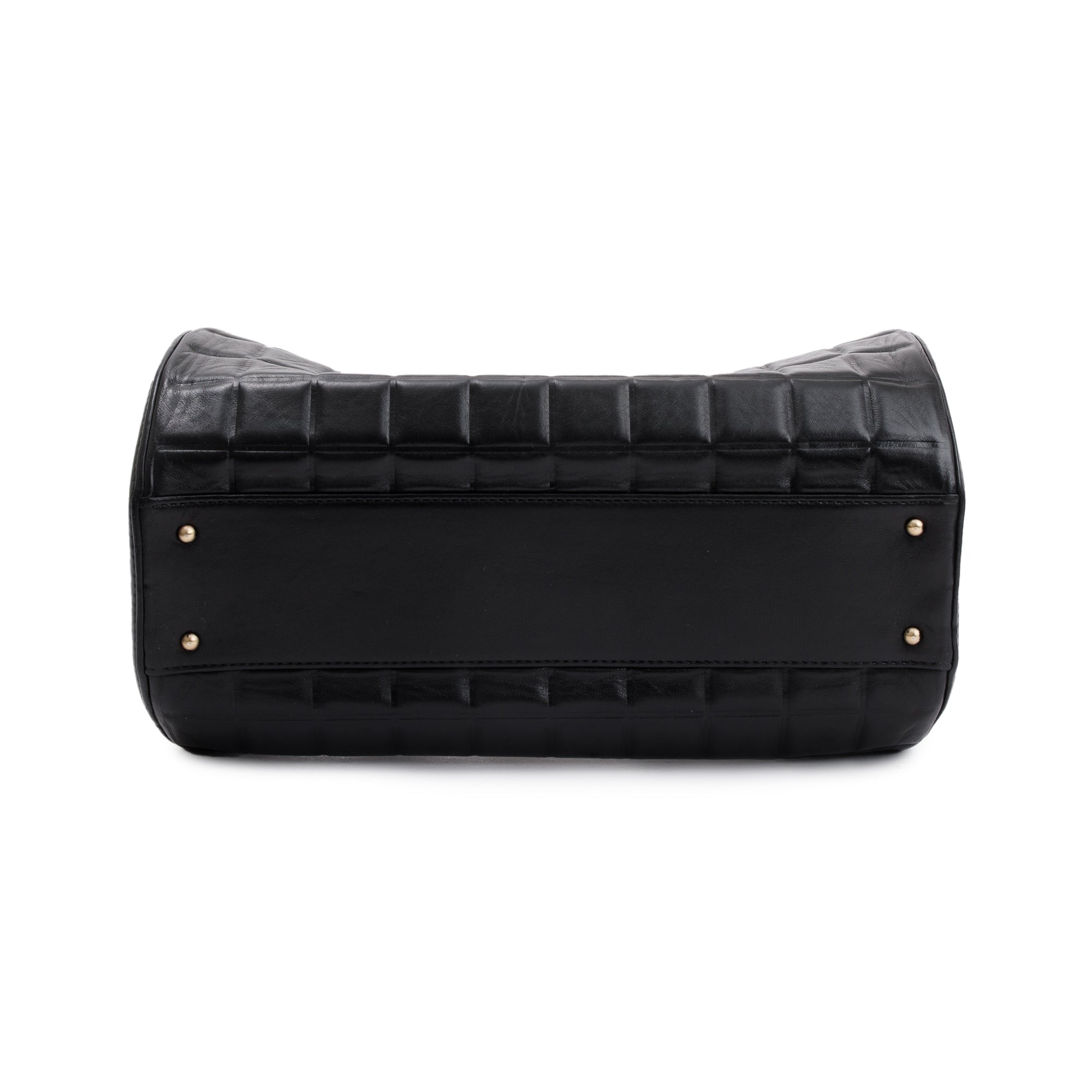 Chanel Vintage Black Lambskin Leather Chocolate Bar Barrel Bag