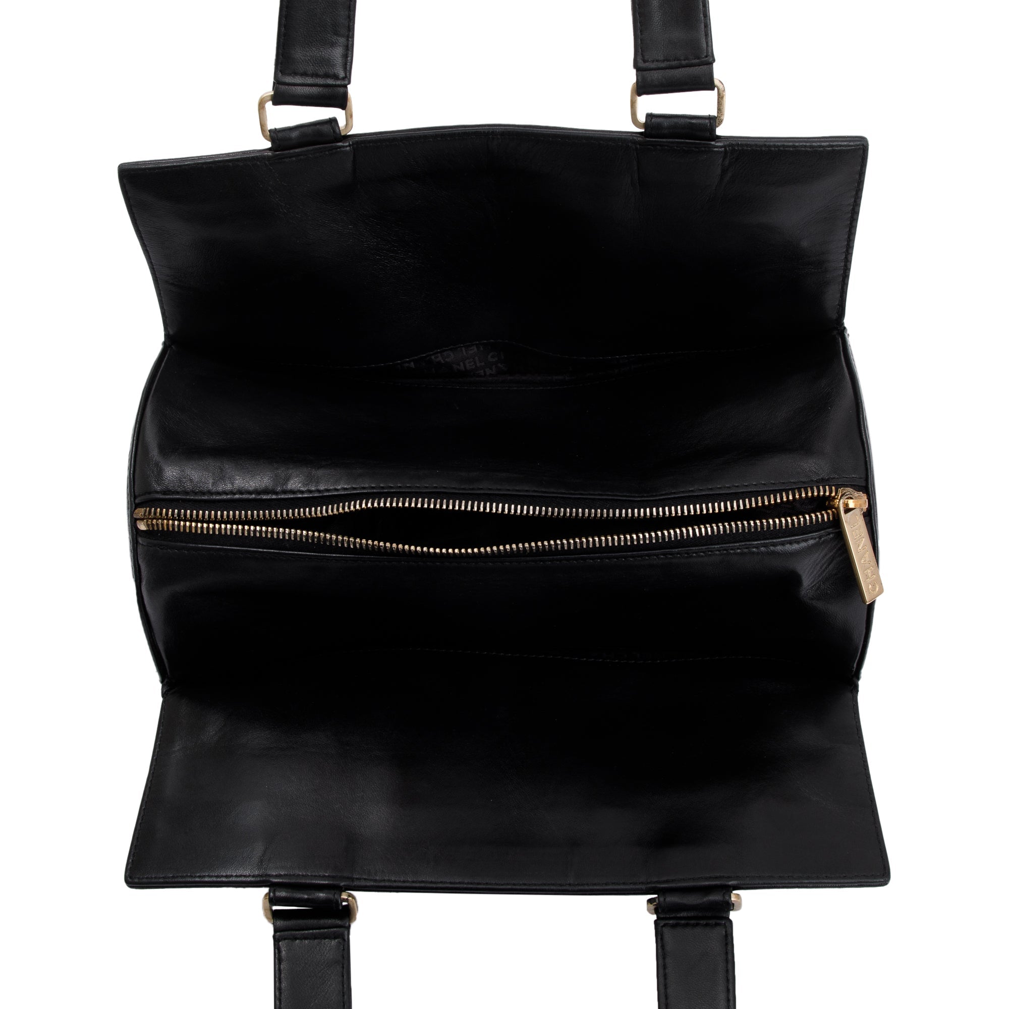 Chanel Vintage Black Lambskin Leather Chocolate Bar Barrel Bag