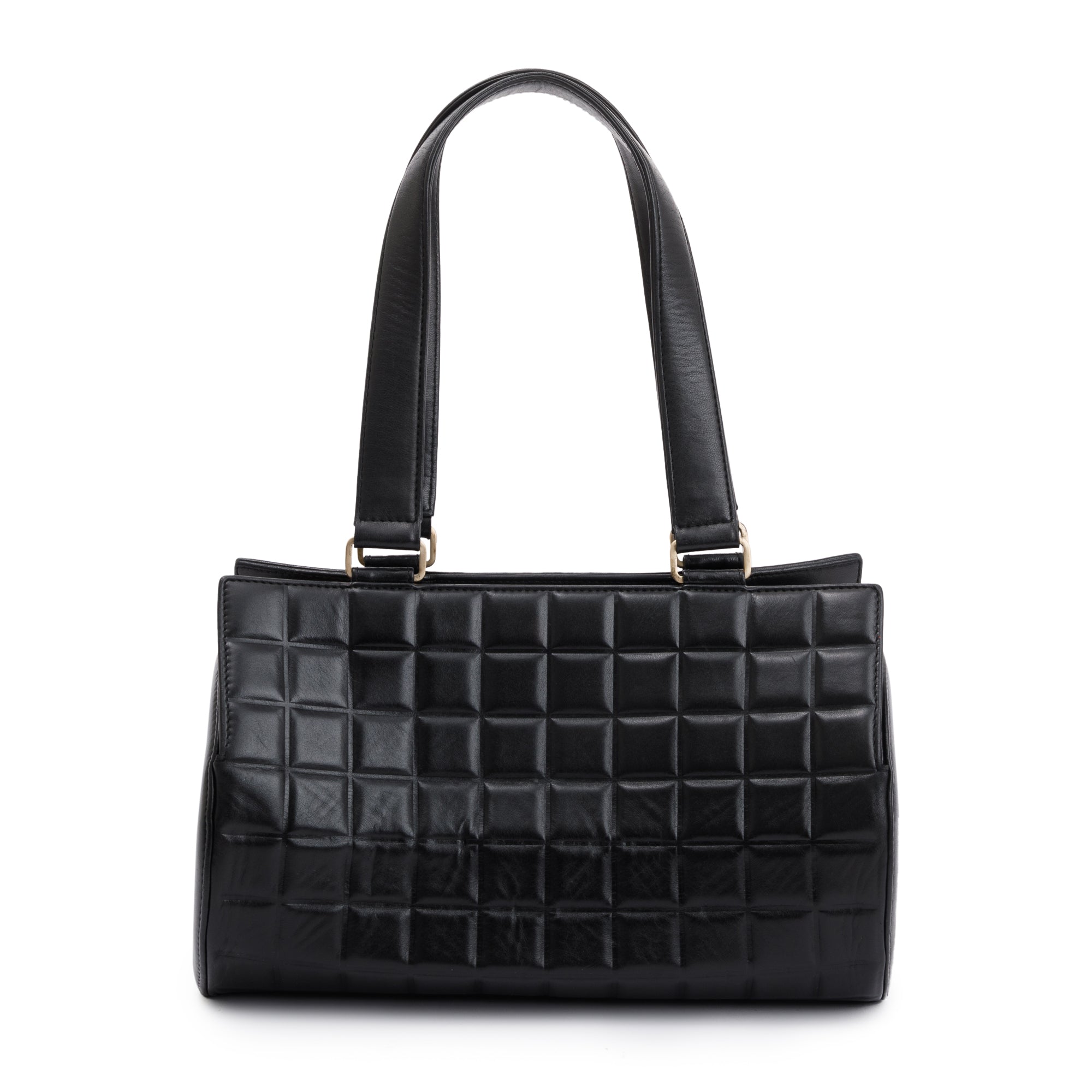 Chanel Vintage Black Lambskin Leather Chocolate Bar Barrel Bag